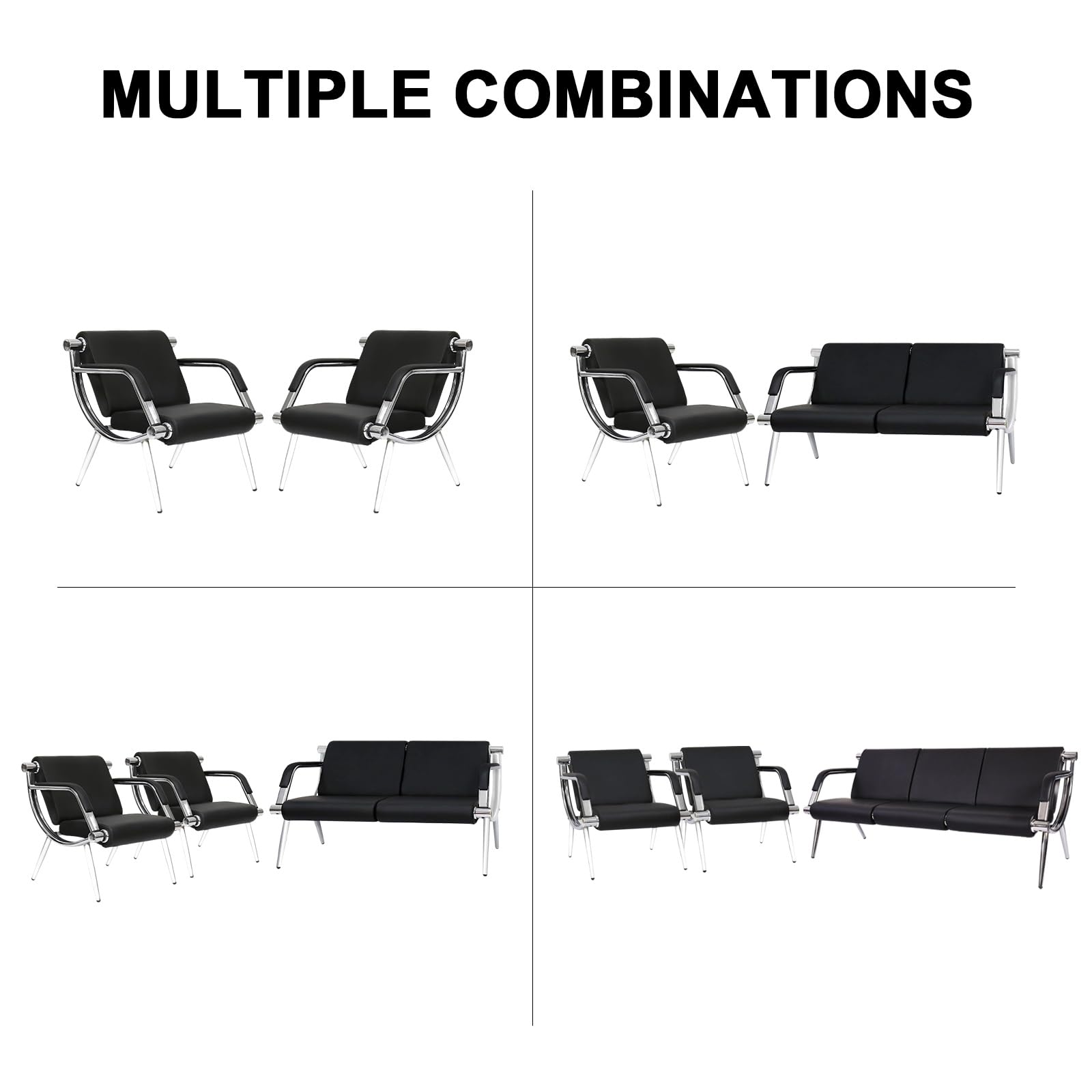 2 PCS Waiting Room Chairs - Black PU Leather Office Reception Guest Chairs for Lobby, Airport, Hotel & Clinic | Comfortable Seating Solution for High Traffic Areas