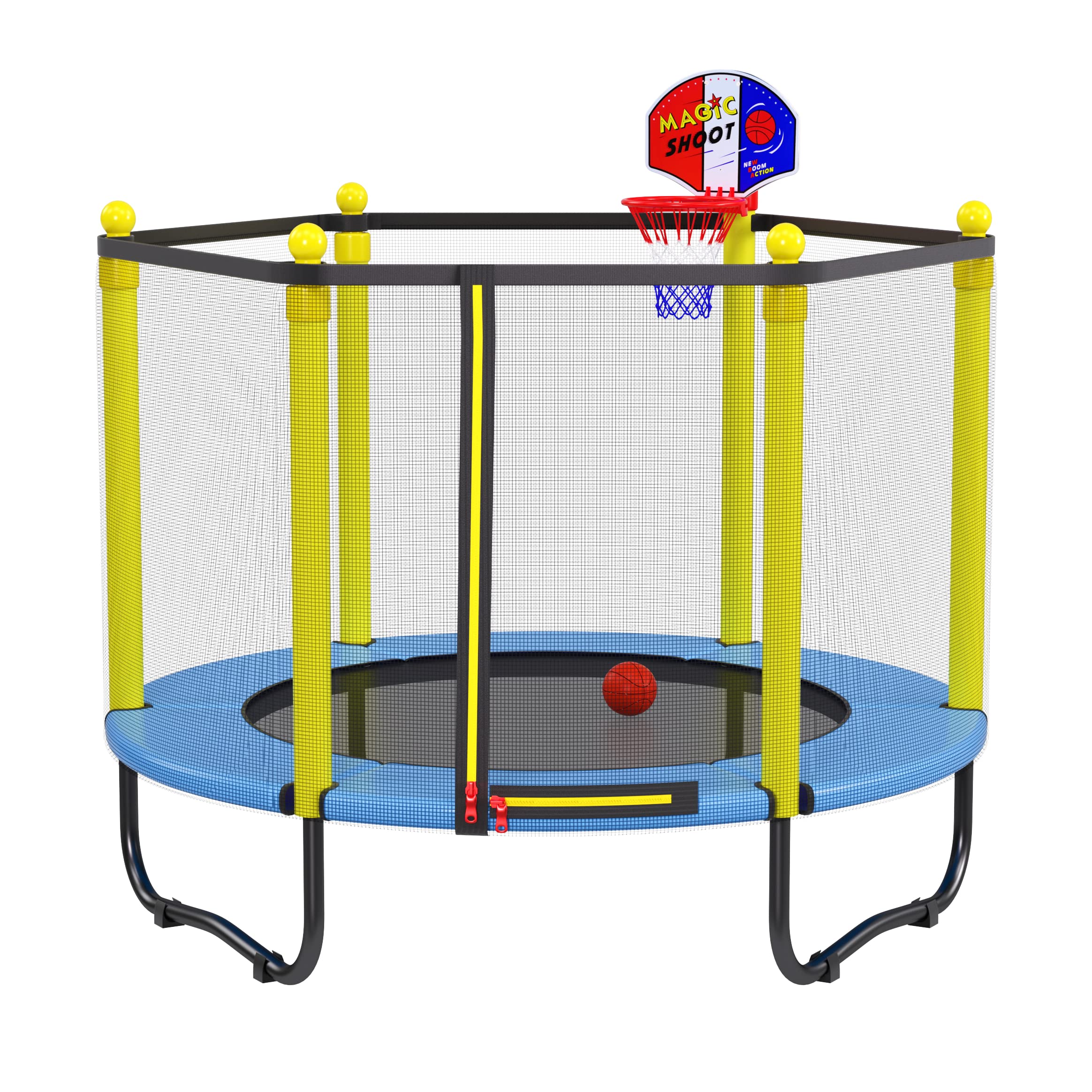 **5FT Kids Trampoline with Safety Enclosure Net & Basketball Hoop - Indoor/Outdoor Recreational Trampoline for Toddlers, Birthday & Christmas Gift for Boys & Girls - Perfect for Backyard Play, Exercise & Family Fun**
