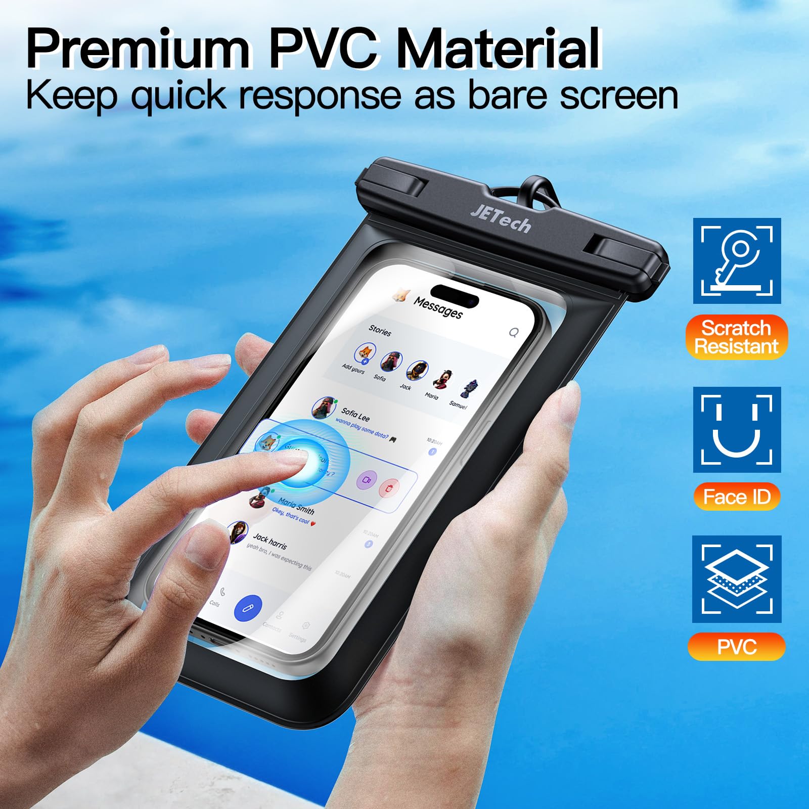 JETech Waterproof Phone Pouch 2 Pack - IPX8 Dry Bag for iPhone 16 15 14 13 Pro Max & Galaxy S24 S23 Ultra (Up to 7.2