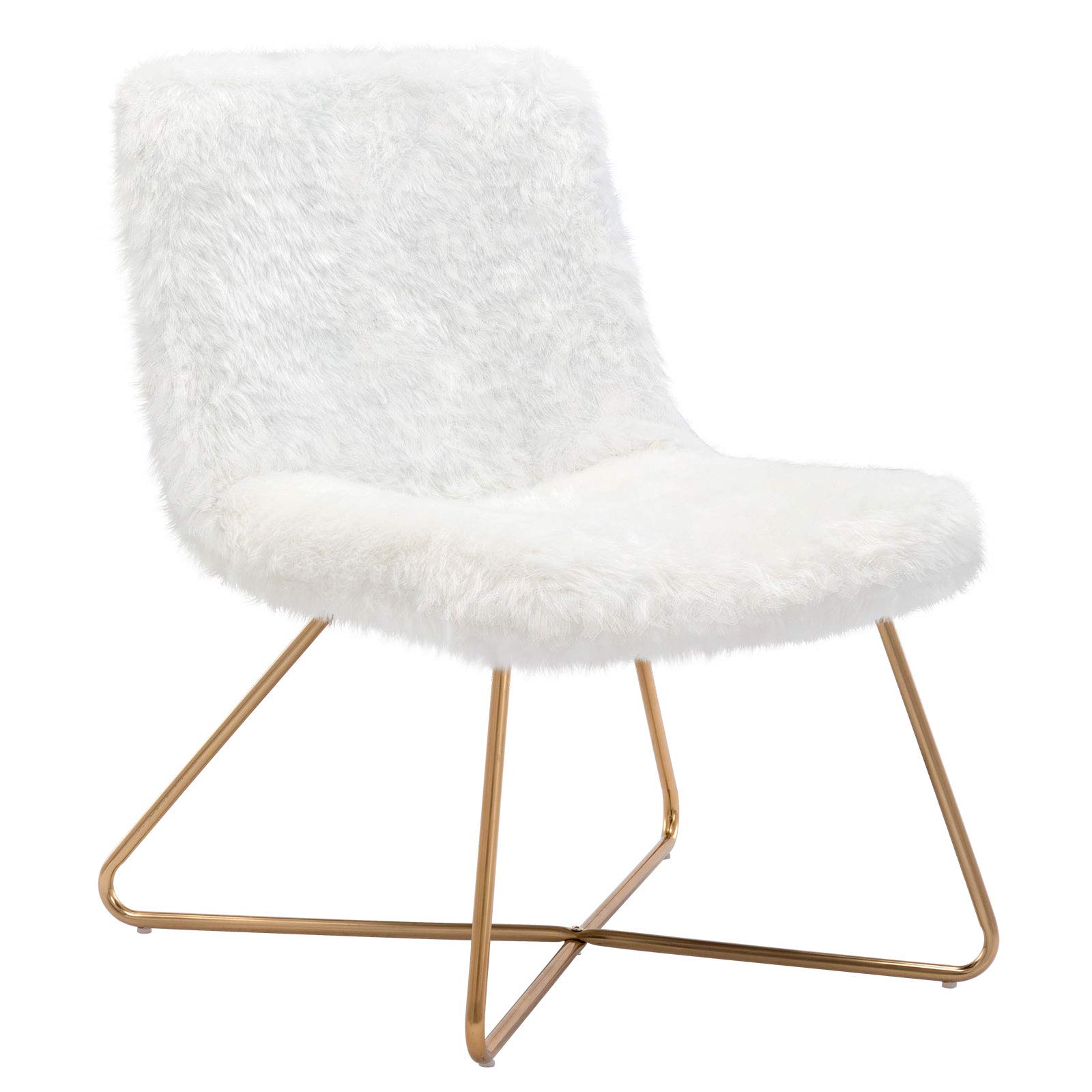 DUHOME White Faux Fur Upholstered Accent Chair - Modern Living Room & Office Desk Chair with Gold Metal Legs - Perfect for Cozy Home Decor, Reading Nook & Workspace
