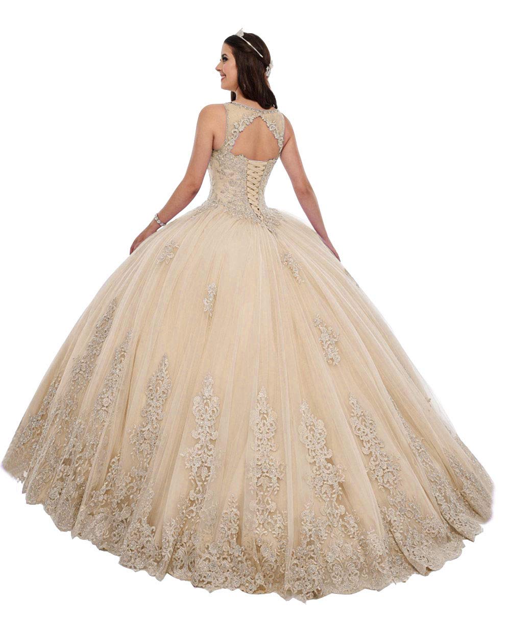 Emanni Women's Sleeveless Quinceanera Dress with Embroidery & Beading - Sweet 16 Party Dress for Girls - Formal Evening Gown in Apricot - Perfect for Quinceañeras, Proms, Weddings & Special Occasions