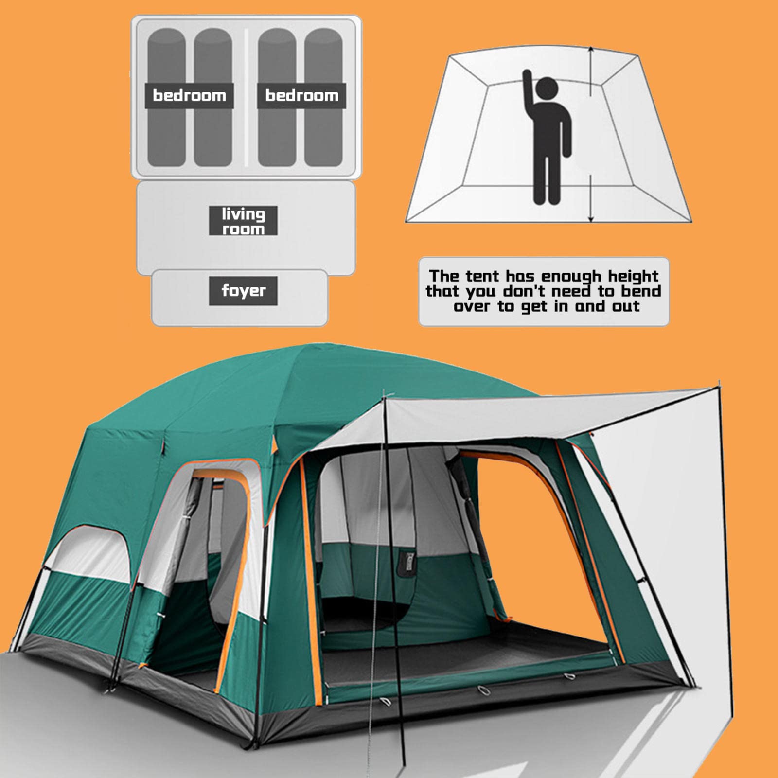 5-8 Person 2 Room Family Camping Tent with Living Area - Lightweight & Durable Outdoor Tent for Adults - Ventilated Cabin Tent for Hiking, Mountaineering & Backpacking - Perfect for Group Camping Trips, Outdoor Adventures & Family Gatherings - Ideal for National Parks, Beach Camping & Backyard Sleepovers