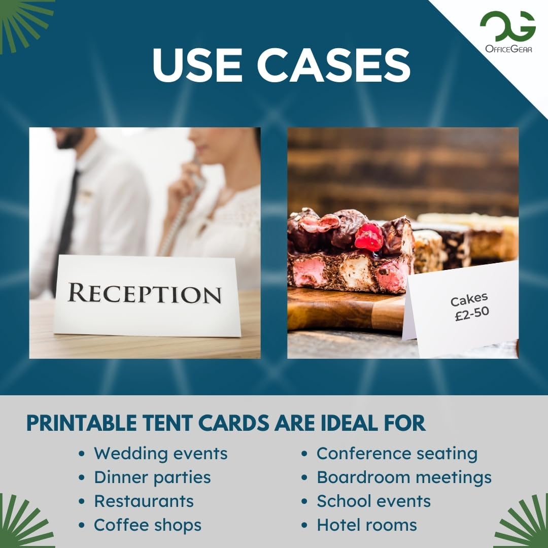 XS Tent Cards (225 Cards) - Printable Perforated Folding Name Cards for Conference, Exhibition & Wedding Place Settings - 9 Cards per A4 Sheet, 25 Sheets with Free Template - Perfect for Events, Banquets and Table Decorations