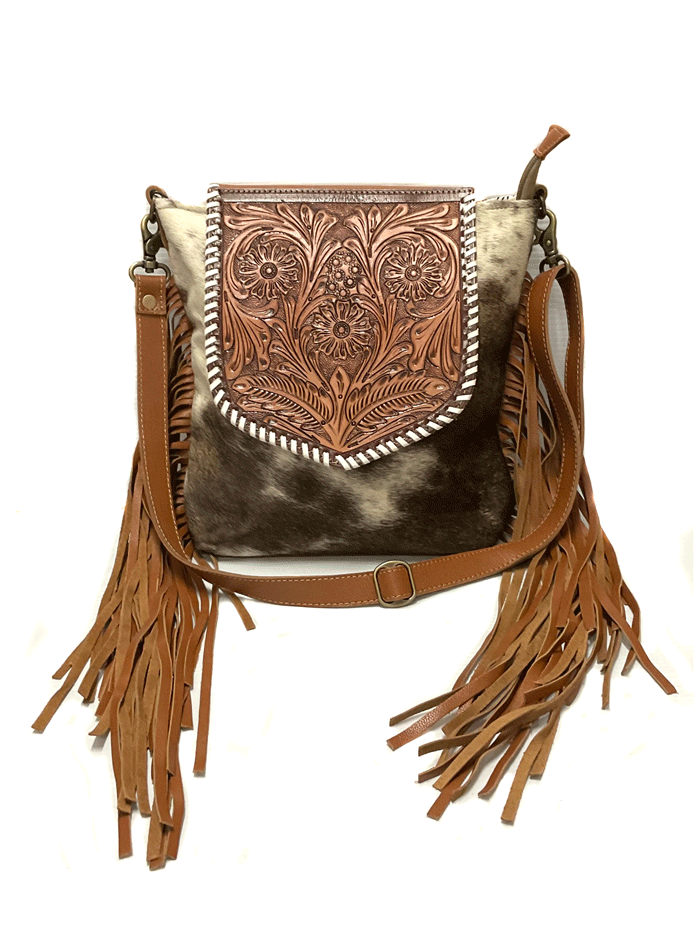 Myra Bag S 6768 Women's Hand Tooled Leather Crossbody Bag - Brown Vintage Boho Purse for Everyday Use, Travel & Shopping