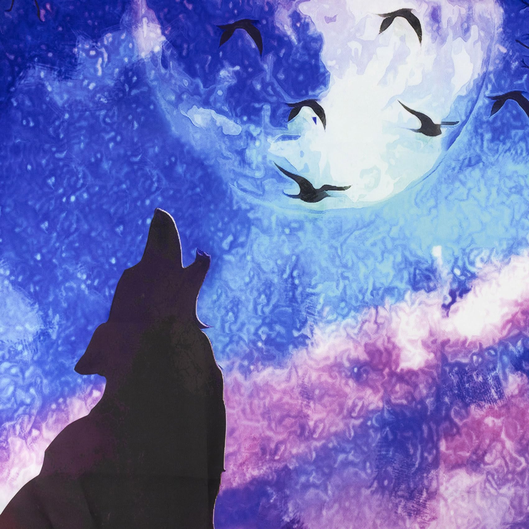 HVEST Wolf Tapestry Purple Blue Psychedelic Starry Sky with Moon and Mountains, 92.5x70.9 Inch Wall Hanging Blanket for Bedroom, Living Room, Teen Dorm, Indie Decor, Perfect for Home, Office, and Event Backdrops