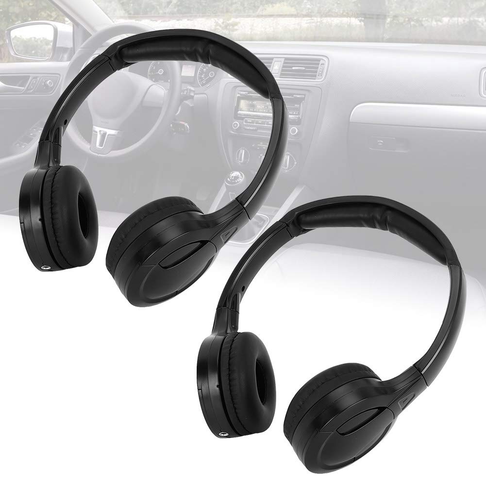 2 Channel Wireless IR Headphones - Foldable Infrared Stereo Headset for Car Headrest DVD - Perfect for Long Road Trips & In-Car Entertainment