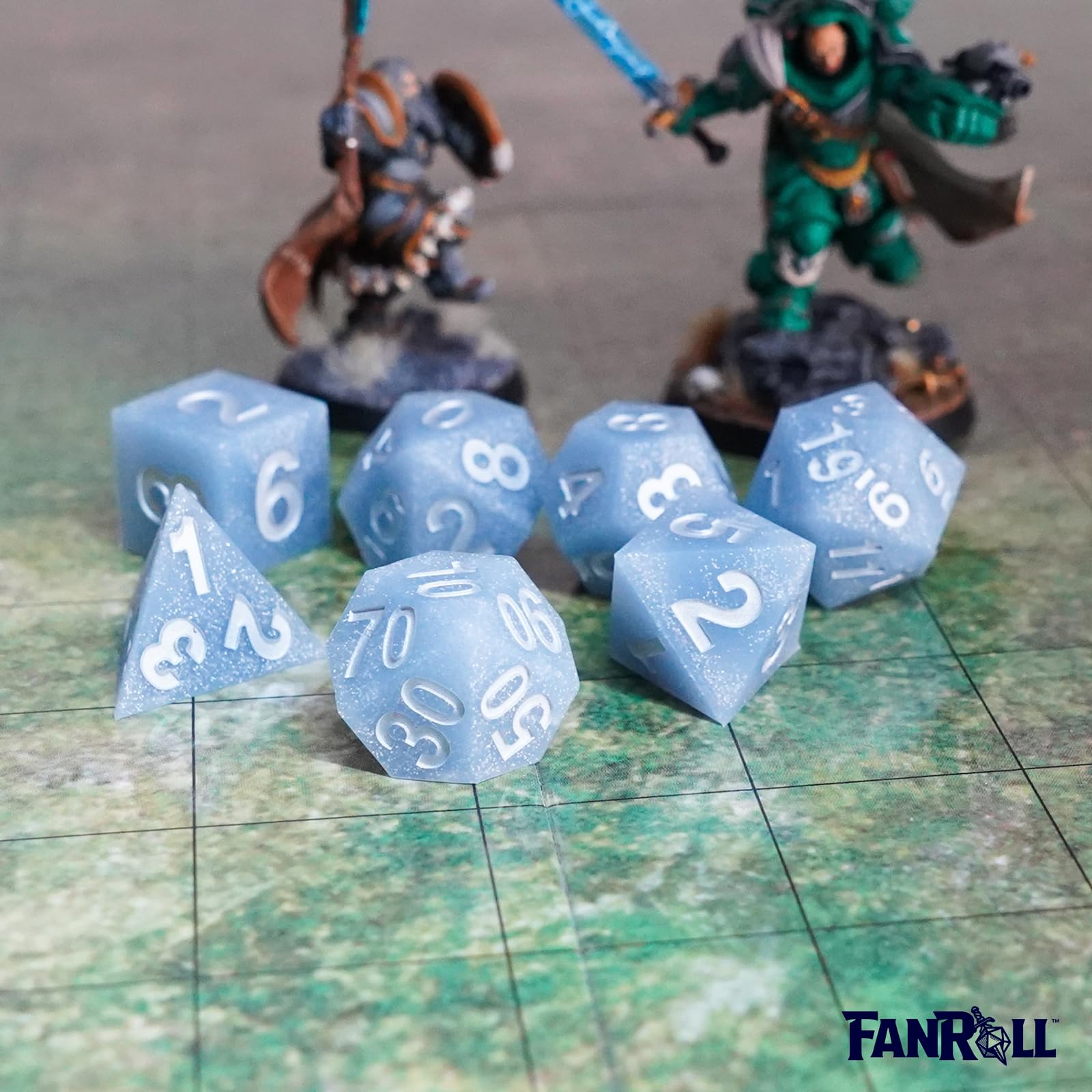 FanRoll 16mm Sharp Edge Silicone Rubber Polyhedral DND Dice Set - Glacial Debris Style RPG Dice for Dungeons & Dragons, Pathfinder, MTG and Tabletop Gaming Adventures