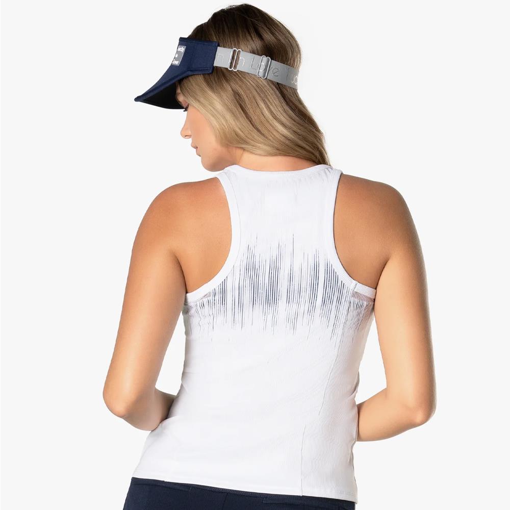 Lucky in Love Women's Electric Toile Between The Lines Tank Top - White/Navy - Perfect for Summer Outfits & Casual Wear