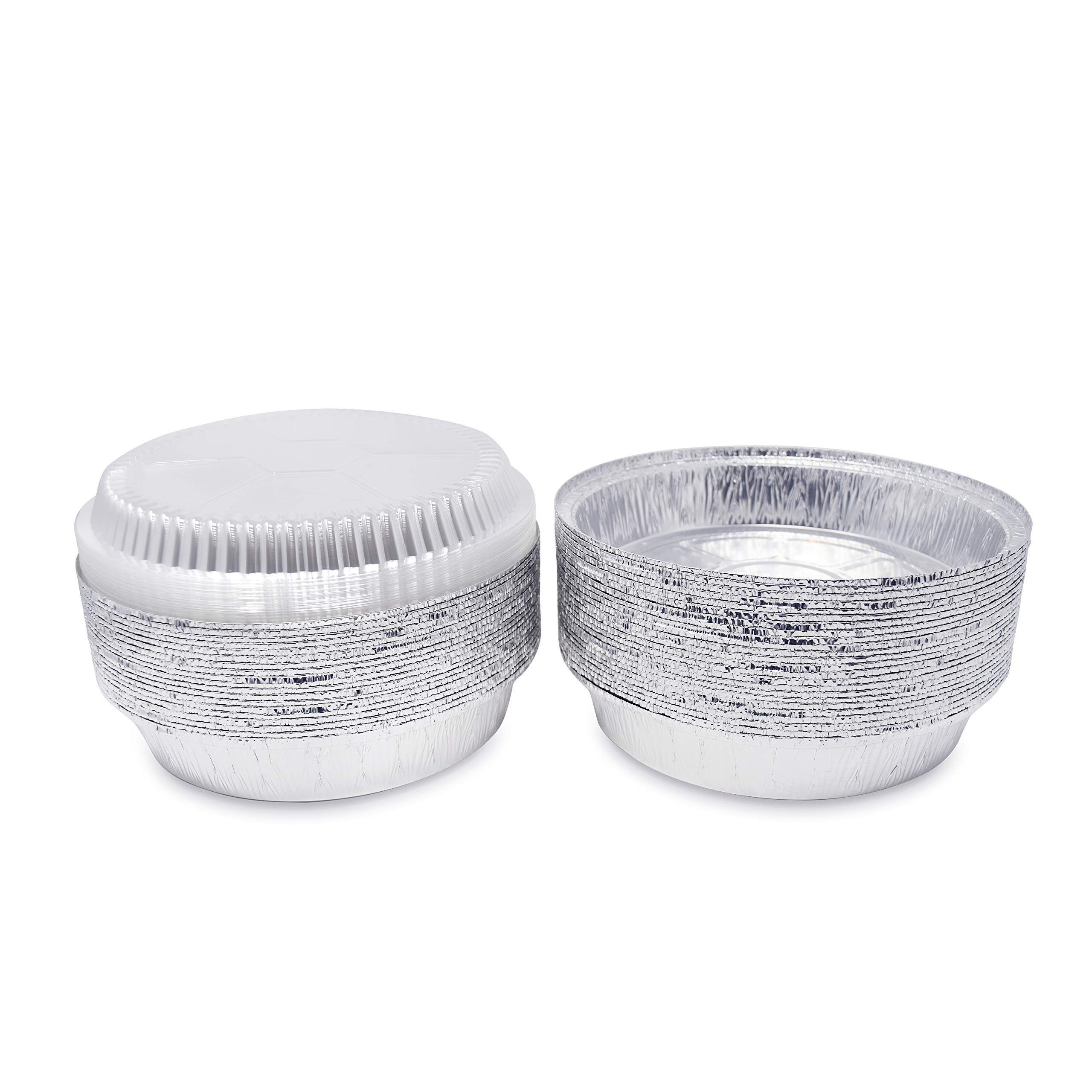 240 Pack 8-Inch Round Heavy Duty Disposable Aluminum Foil Pans with Plastic Dome Lids - Perfect for Roasting Turkey, Baking Pies, Meal Prep & Party Catering