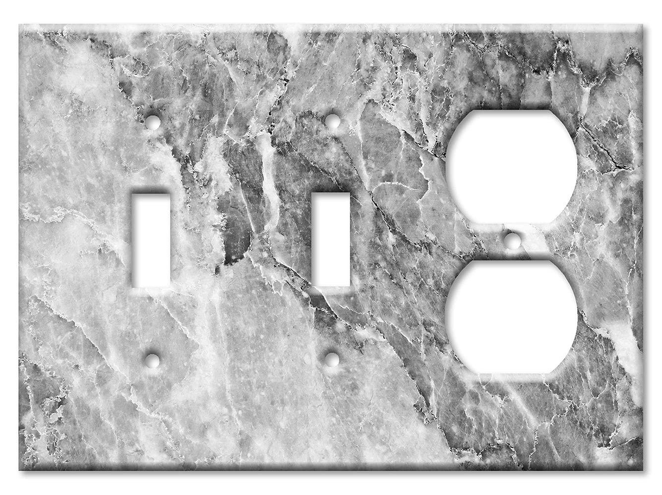 3-Gang Combination Switch Plate Cover - Toggle & Outlet - Grey White Marble Granite Print - Made in USA - Perfect for Home, Office & Restaurant Decor