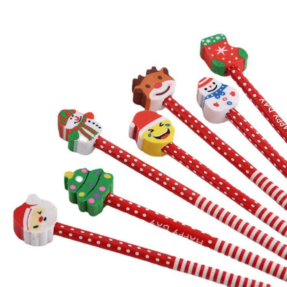 Colorful Cartoon Wooden Pencils & Erasers - Christmas Gifts for Students & Office Use