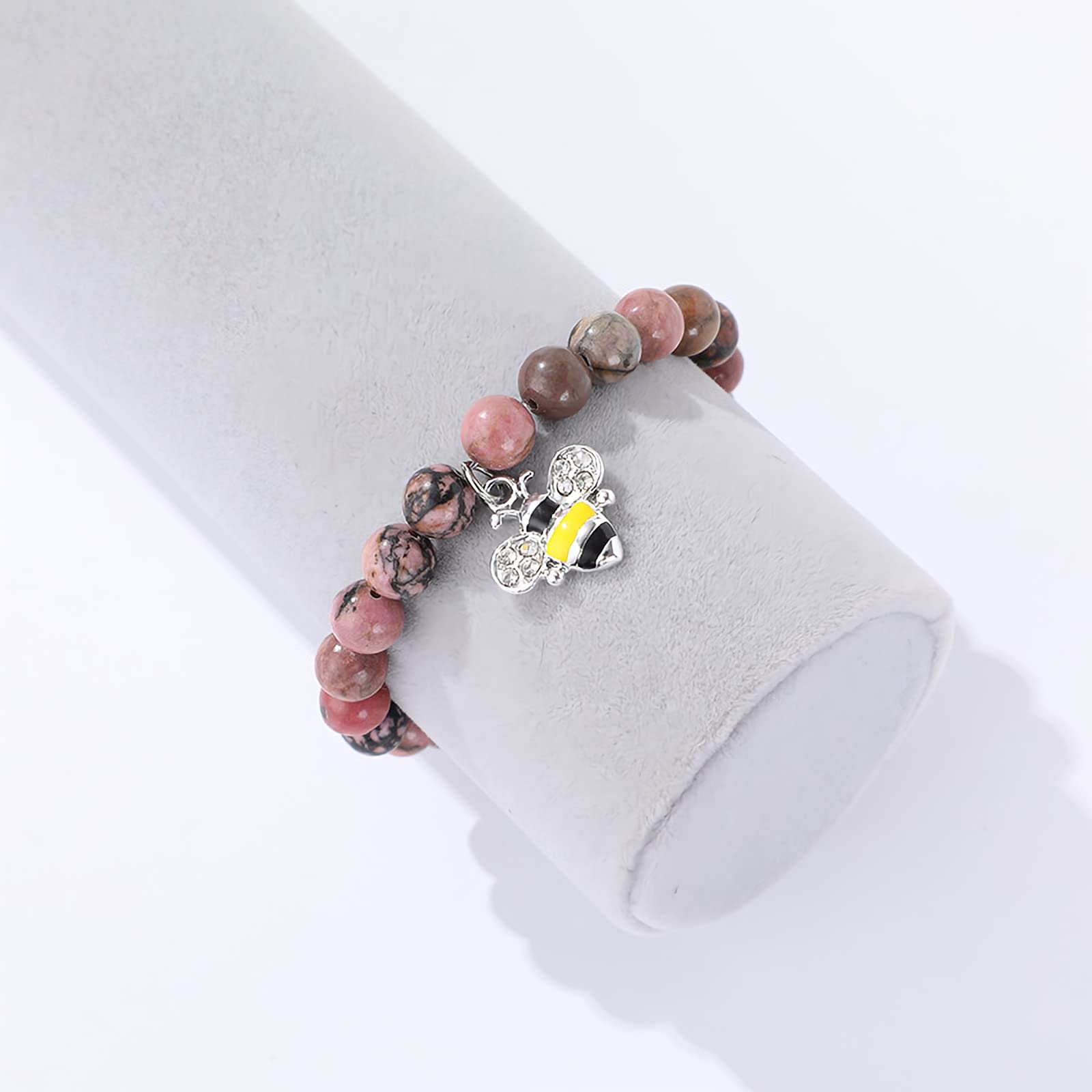 Teacher Bracelet Gift for Women - Natural Stone Jewelry with Apple Bee Charm for Graduation & Appreciation - Class of 2024