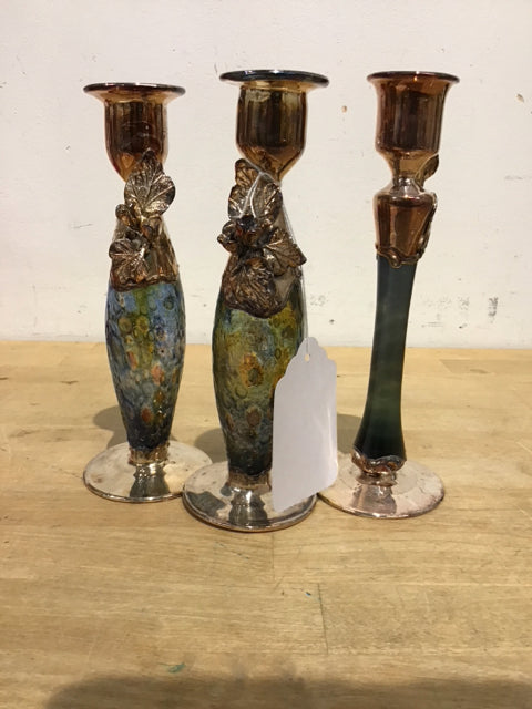 Set of 3 Elegant Art Glass Candle Holders - Handcrafted Decorative Home Decor for Dining Table, Wedding Centerpiece & Romantic Ambiance Lighting