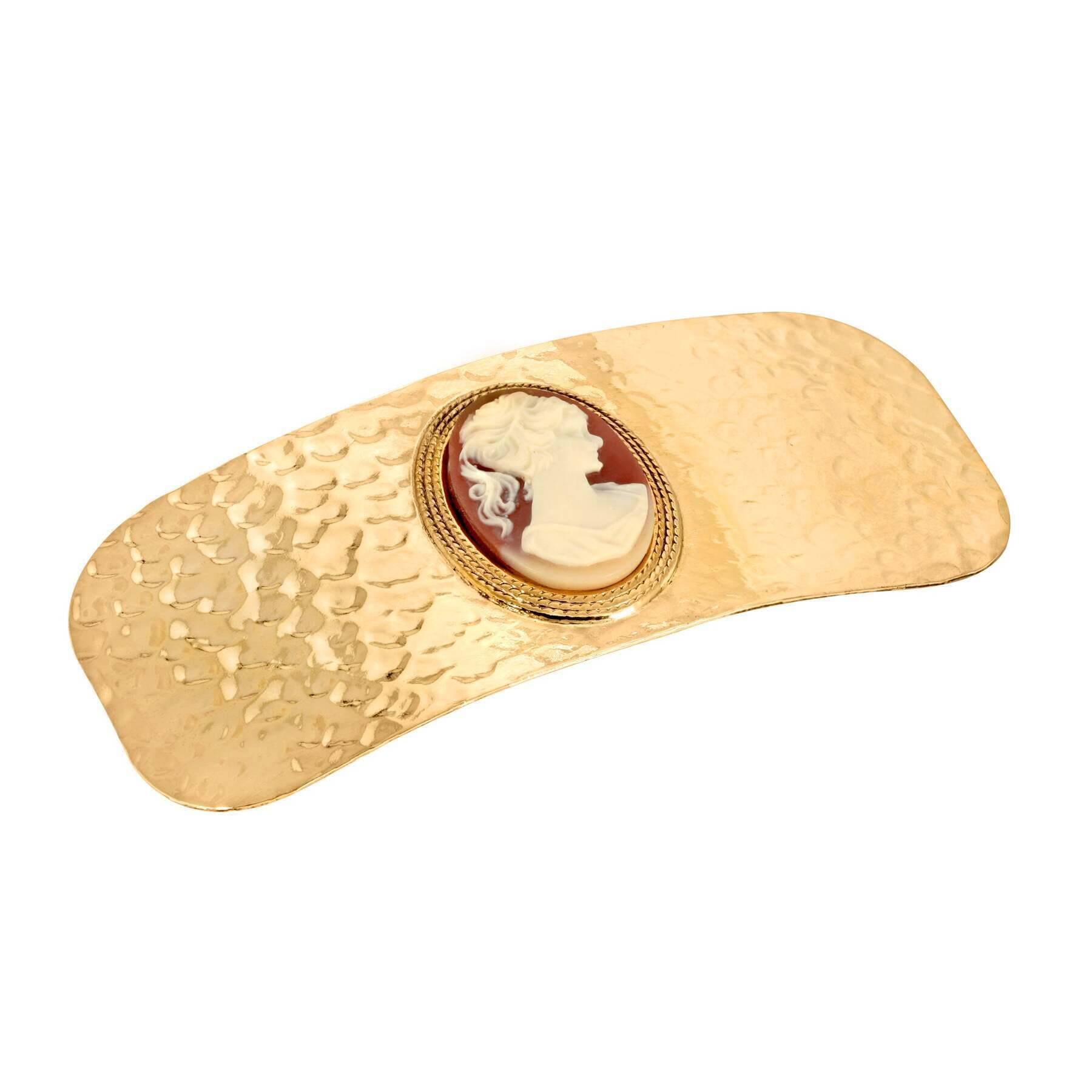 1928 Vintage Style Carnelian Faux Cameo Hammered Hair Barrette Clip - Elegant Hair Accessory for Women, Bridal, Victorian Costume & Historical Reenactment