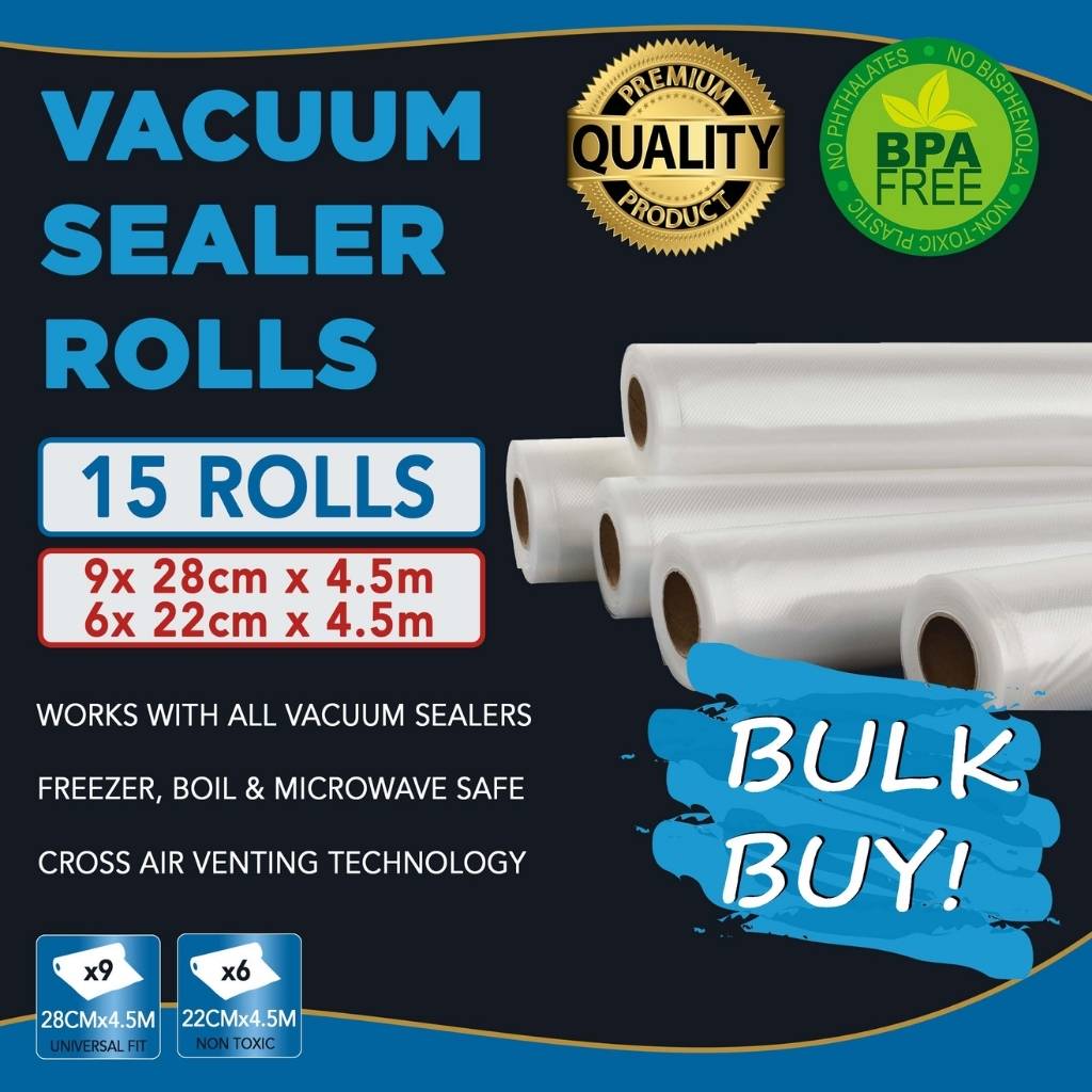 Premium Vacuum Sealer Rolls 22cm & 28cm Wide - 15 Rolls Bulk Pack for Food Storage | Airtight Seal for Sous Vide, Meal Prep, Freezing & Long-Term Preservation
