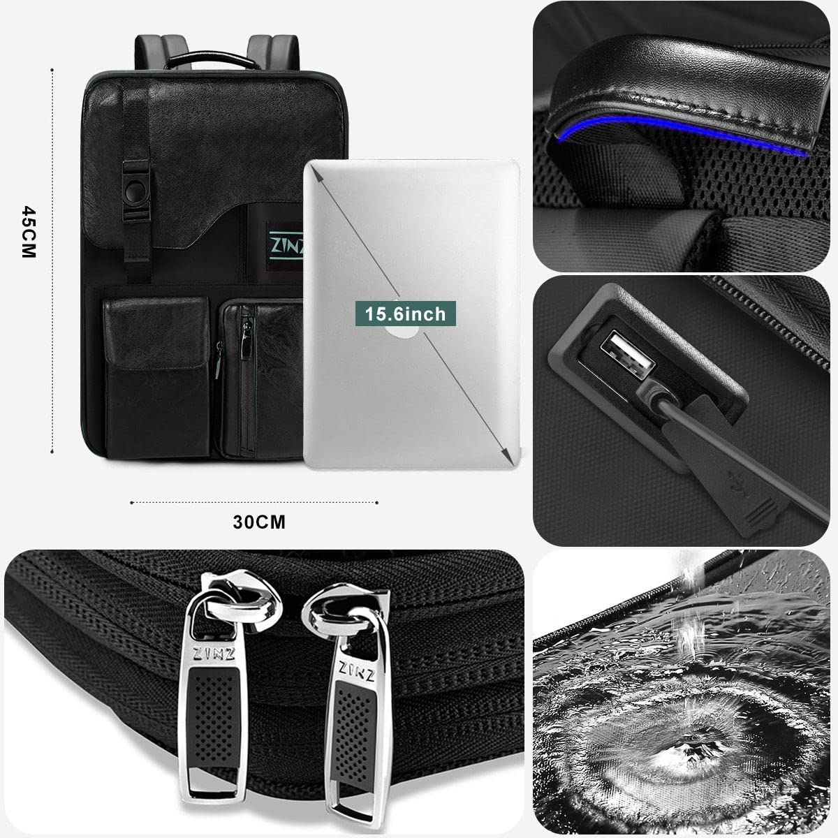 Slim Expandable 15-16 Inch Laptop Backpack for Business & Travel - Waterproof Anti-Theft Computer Bag for Men & Women (Black) - Perfect for Work Commute, College Campus & Airplane Carry-On