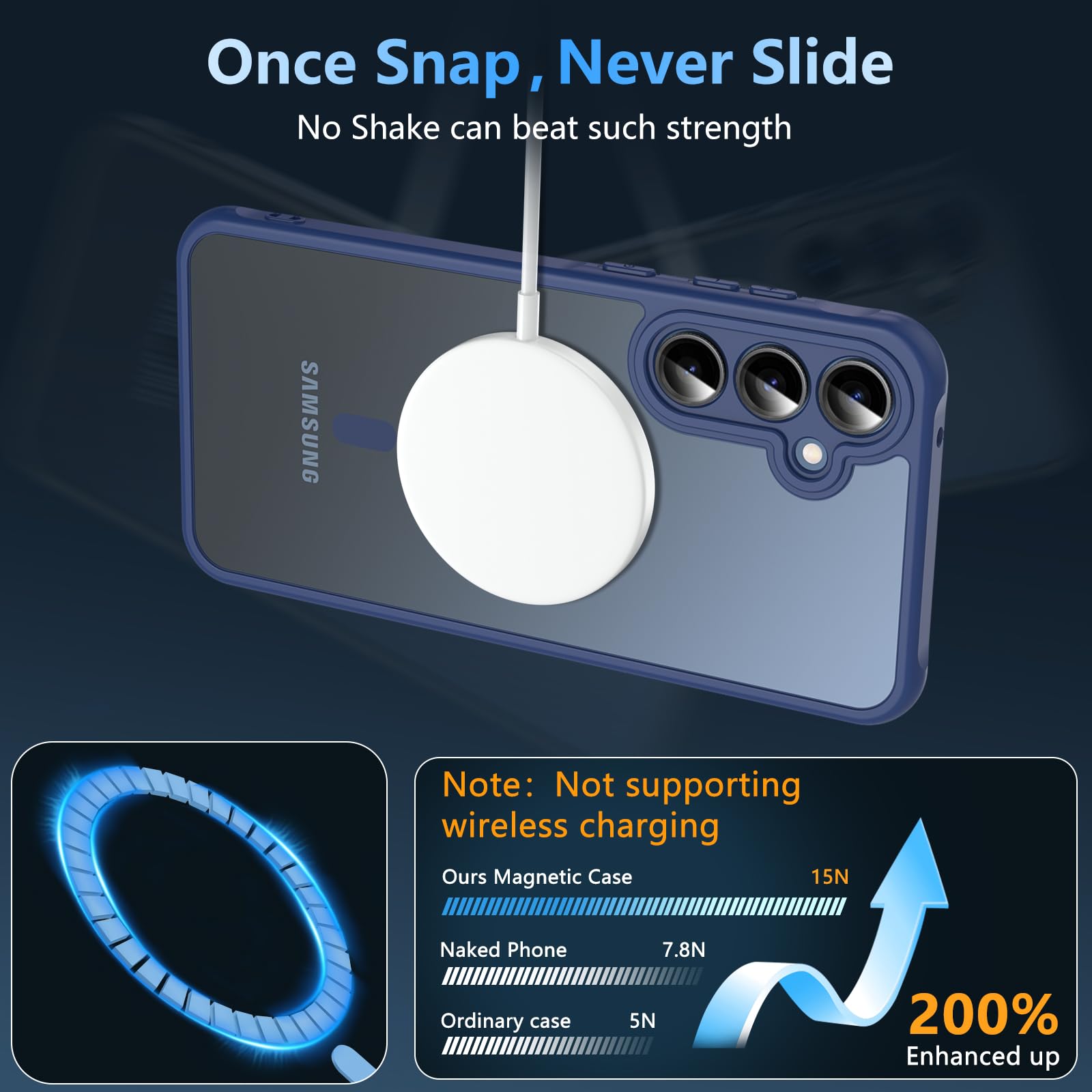 BESINPO Magnetic Shockproof Case for Samsung Galaxy A55 5G - Translucent Matte Military Protection Hard Cover with Tempered Glass (Blue) | Perfect for Daily Use, Outdoor Activities & Travel Protection
