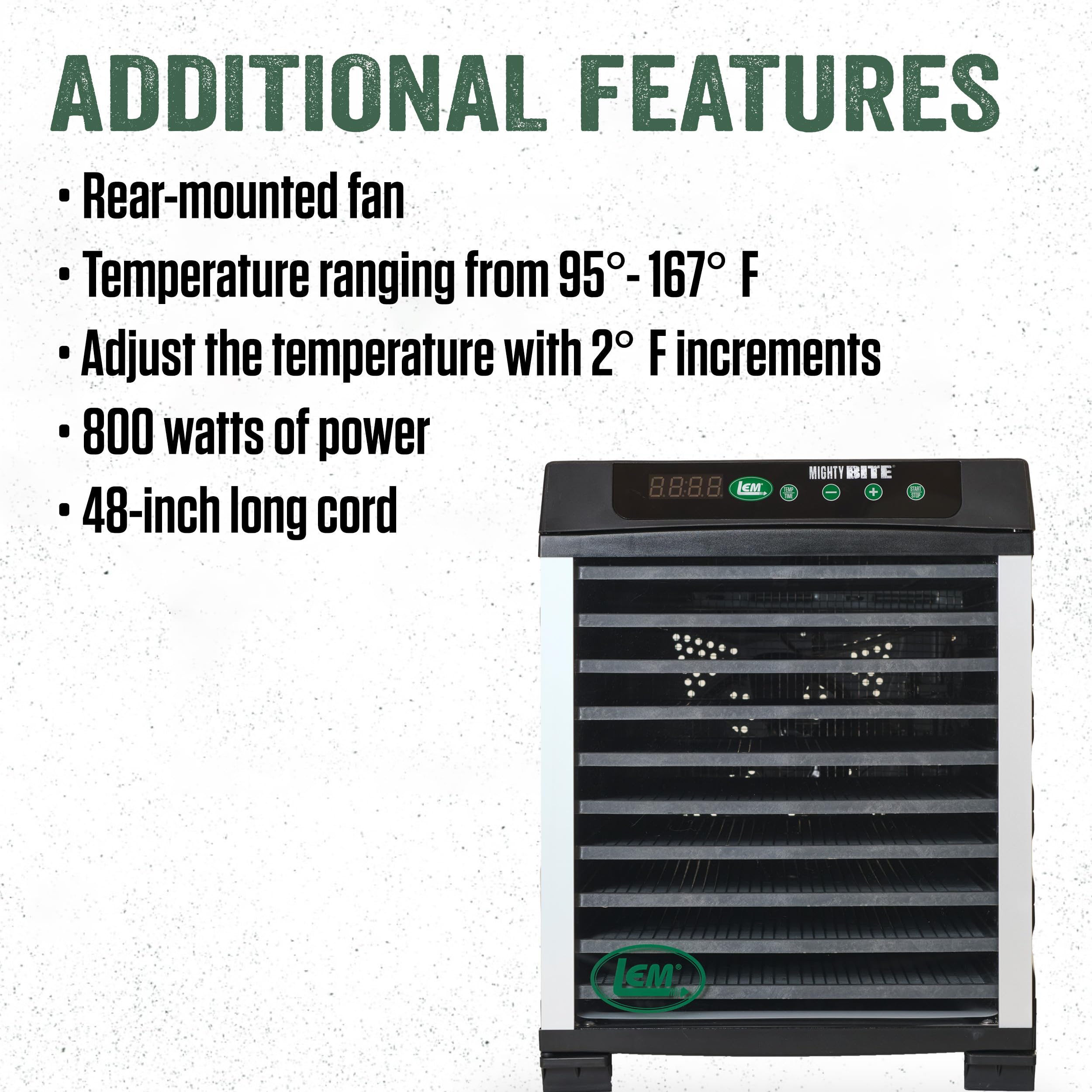 LEM Products MightyBite 10-Tray Food Dehydrator for Beef Jerky, Meat, Vegetables & Fruits | Includes Dryer Machine & 10 Trays | Perfect for Home Kitchen, Camping & Healthy Snacks | Black