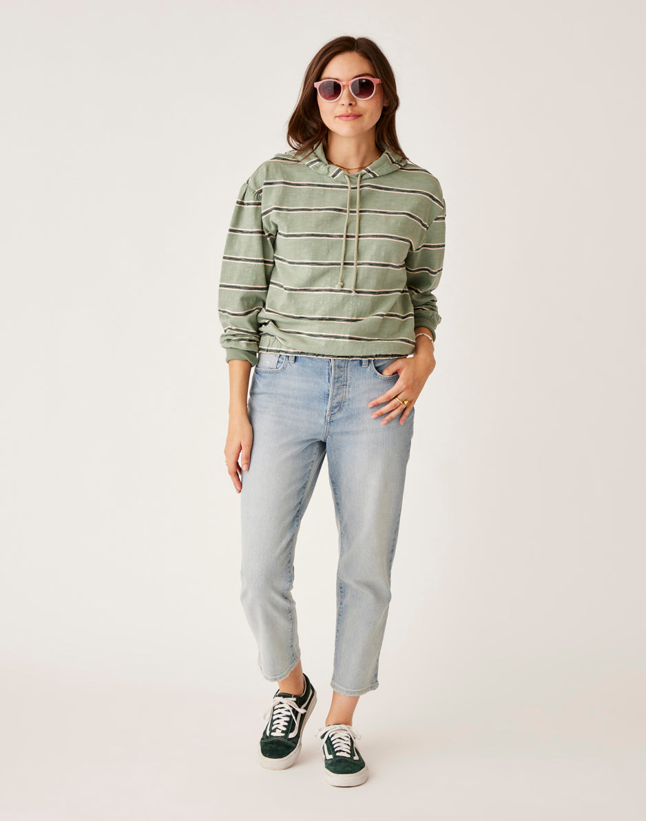 Birdie Slub Hoodie - Light Cilantro Rugby Stripe Sweatshirt for Women | Cozy Casual Wear for Outdoors, Gym & Lounge