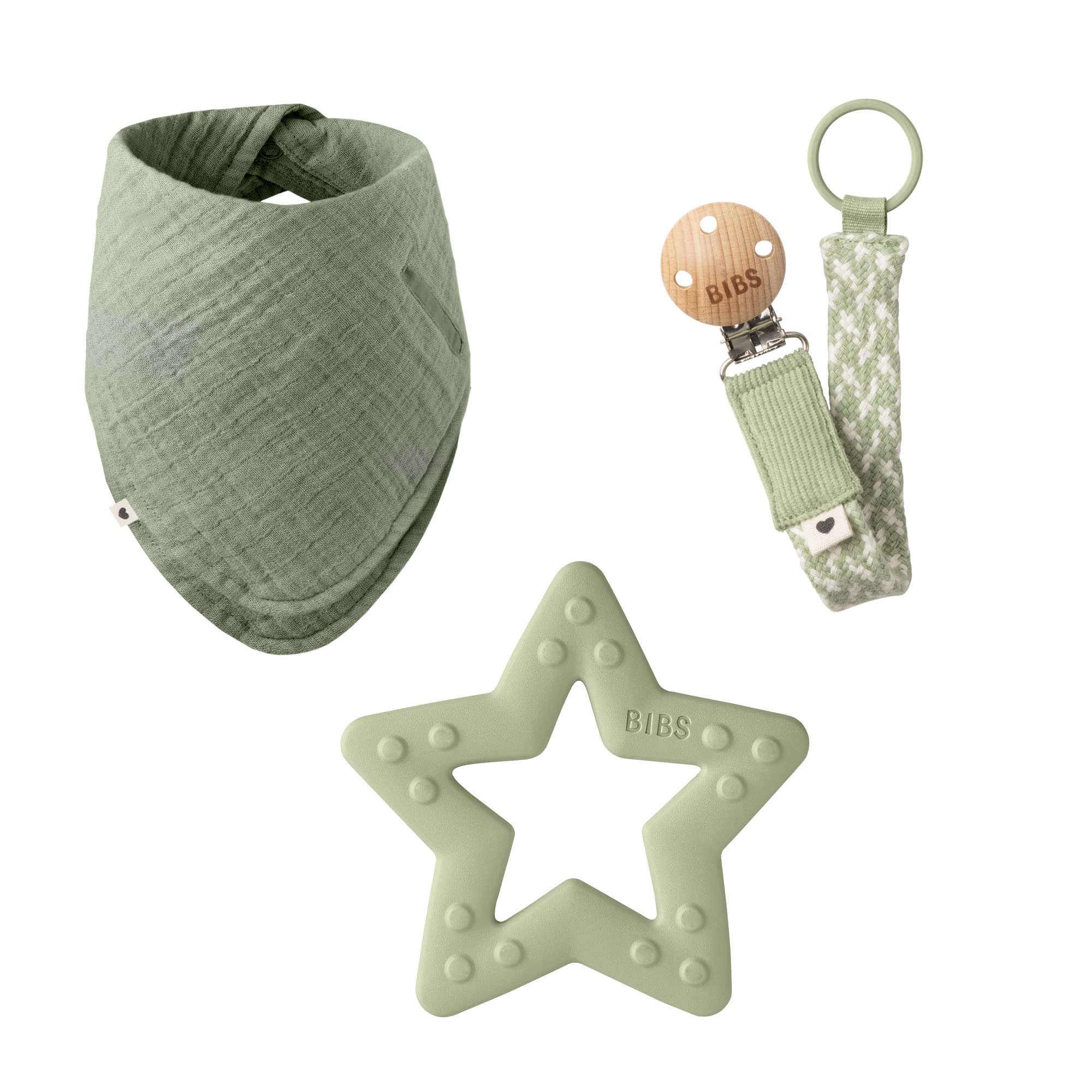 BIBS My First 6 Months Baby Gift Set - Soft Cloth Drool Bib, Pacifier Clip & BPA-Free Teether in Ivory | Perfect Newborn Essentials for Feeding, Soothing & Teething Relief