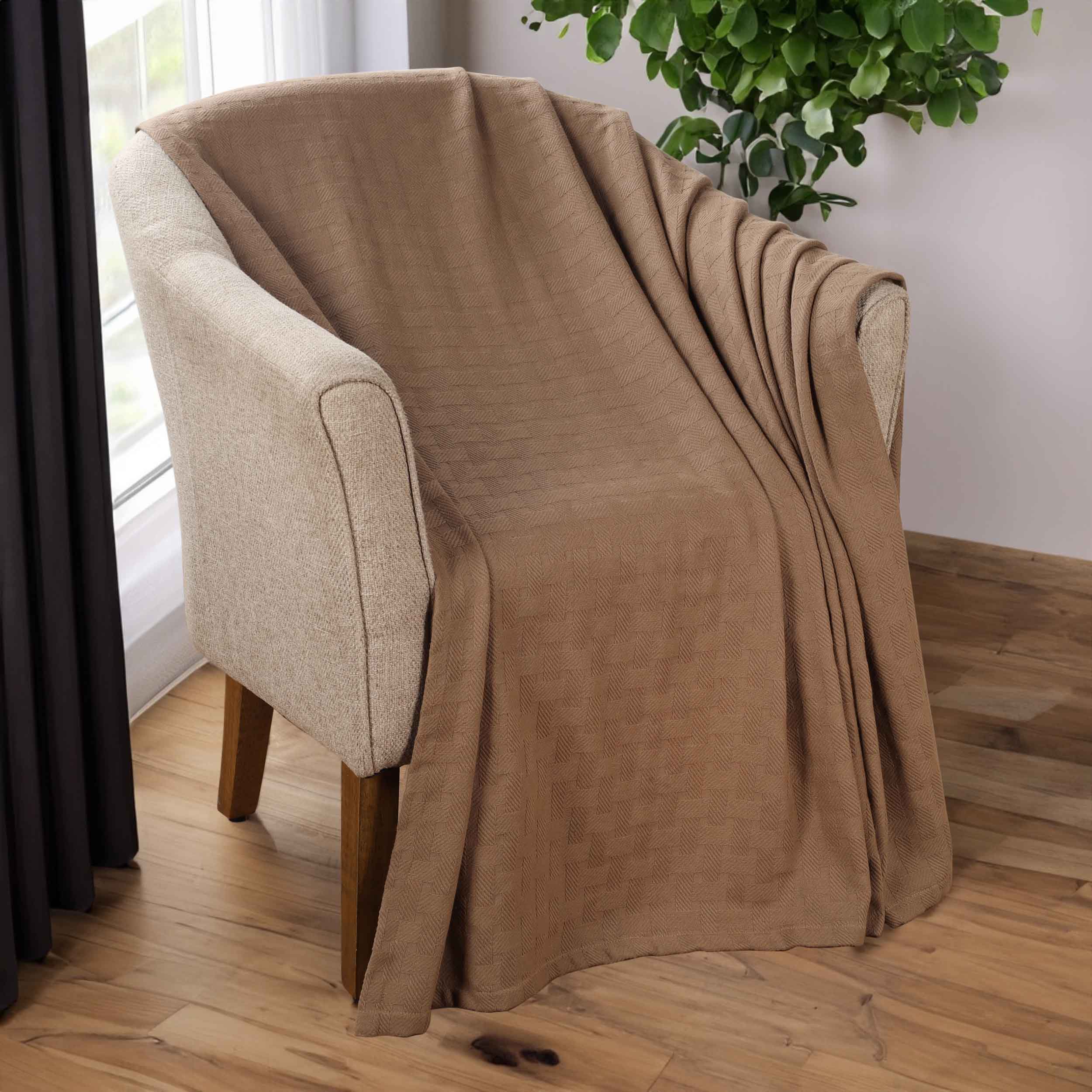 Soft Basketweave All-Season Cotton Bed Blanket & Sofa Throw - Lightweight Breathable Blanket for Bedroom, Living Room, Travel and Outdoor Use