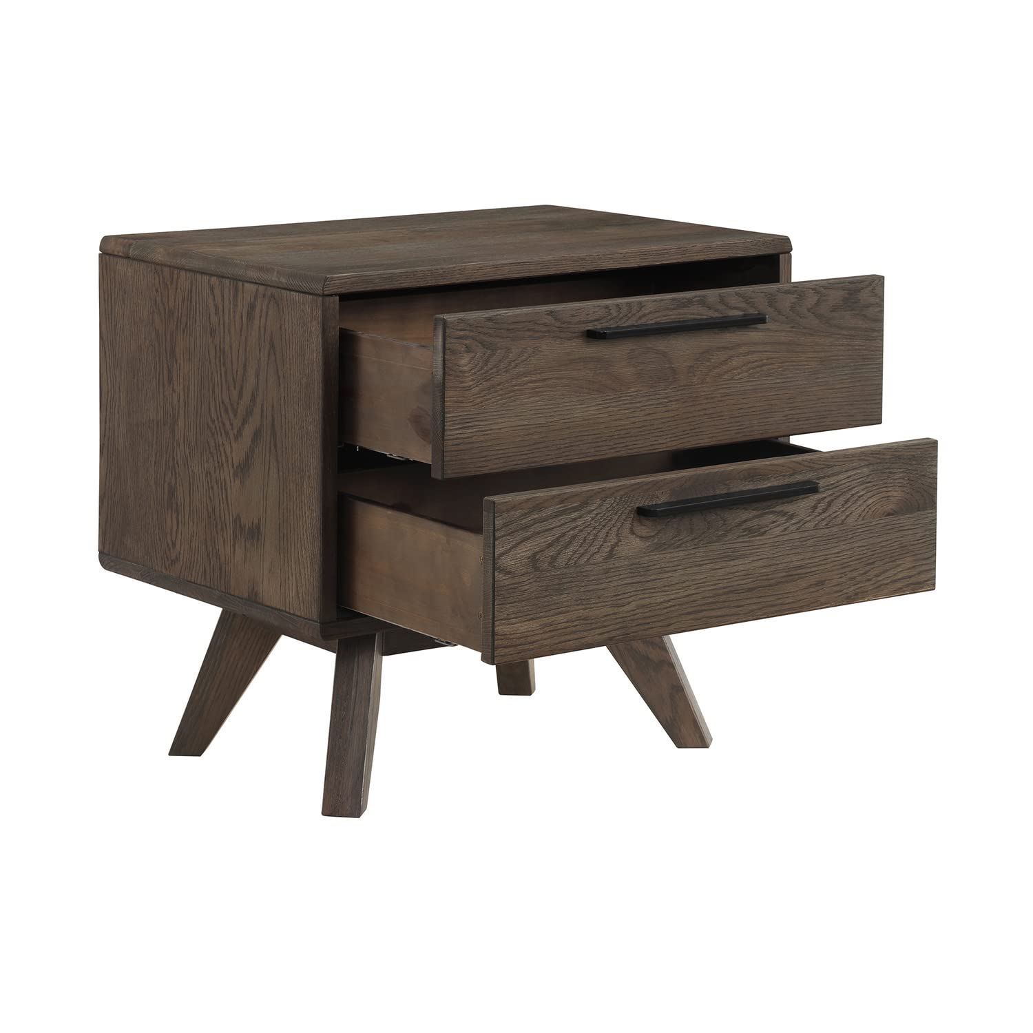 Armen Living Astoria Oak 2-Drawer Nightstand - Solid Wood Bedside Table for Bedroom with Storage, Perfect for Small Spaces & Modern Home Decor