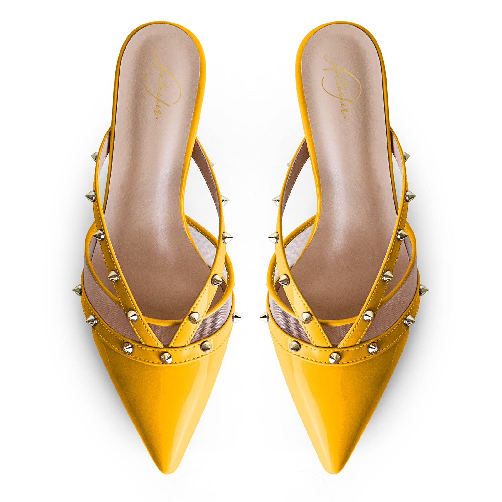 Anteikira Women's Fashion Stiletto Heels - Pointed Toe Slip-On Slingback Sandals with Rivets & Low Thin Heel | Perfect for Parties, Weddings & Evening Events