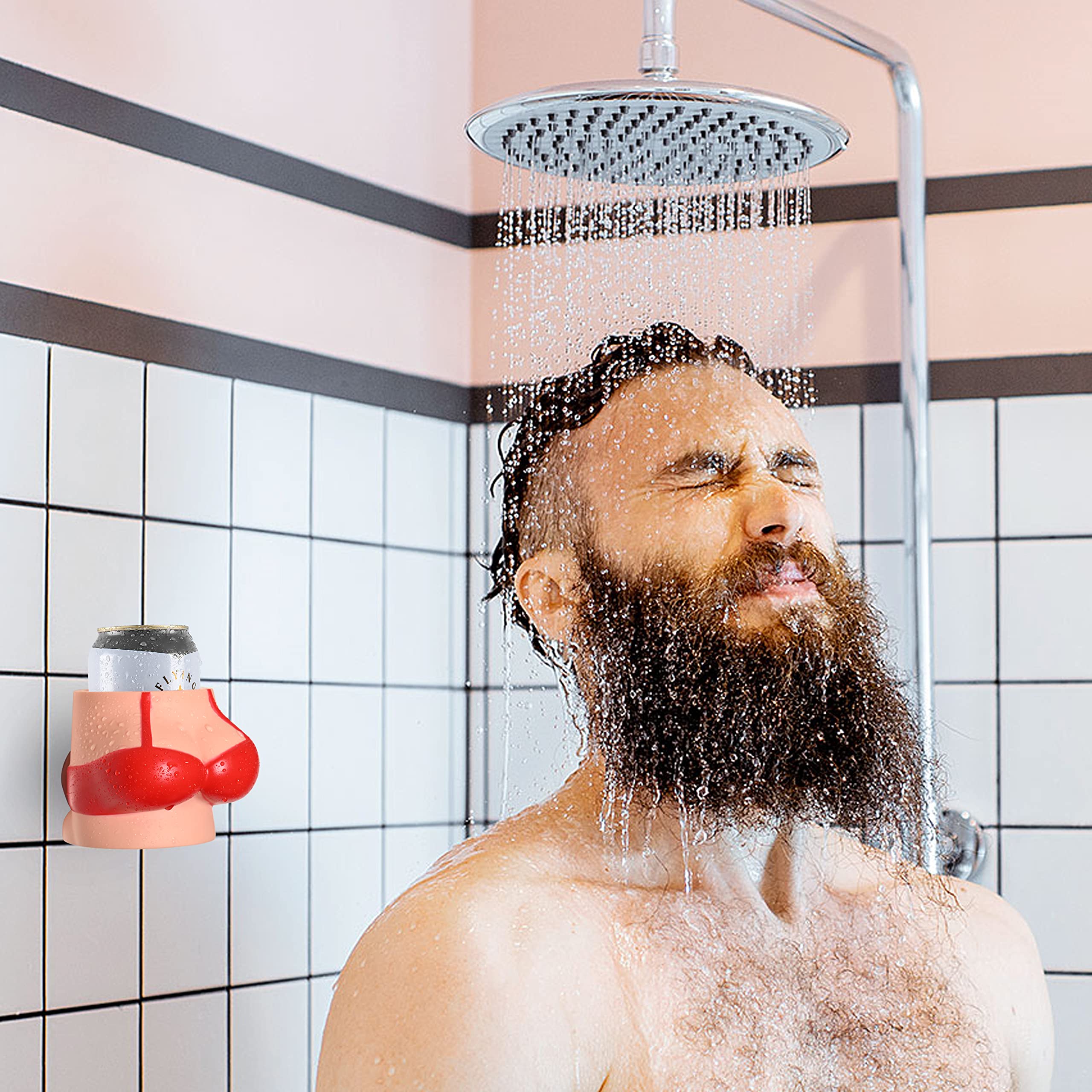 Shower Beer Holder with Silicone Suction Cup - Red Bikini Design Can Caddy for Bath & Shower | Keep Your Drink Cold While Relaxing - Perfect Bathroom Accessory Gift for Beer Lovers, Stocking Stuffer or Bathtub Caddy | Ideal for Spa Days, Pool Parties & Self-Care Moments