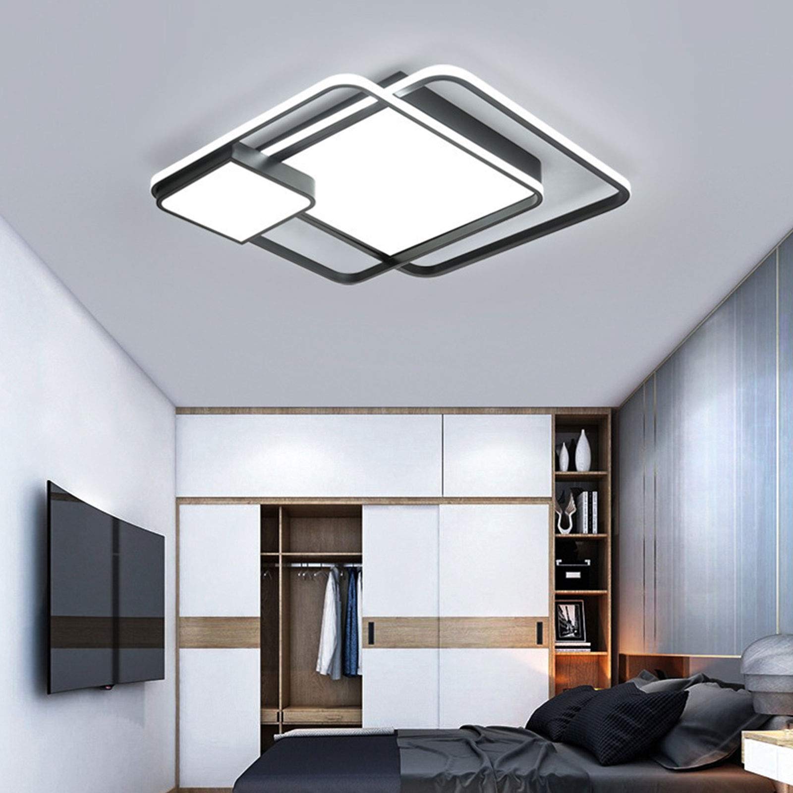 Modern LED Flush Mount Ceiling Light - Geometric Design Black & White Ceiling Lamp Fixture for Living Room, Bedroom, Kitchen - Energy Efficient Lighting for Home & Office Spaces