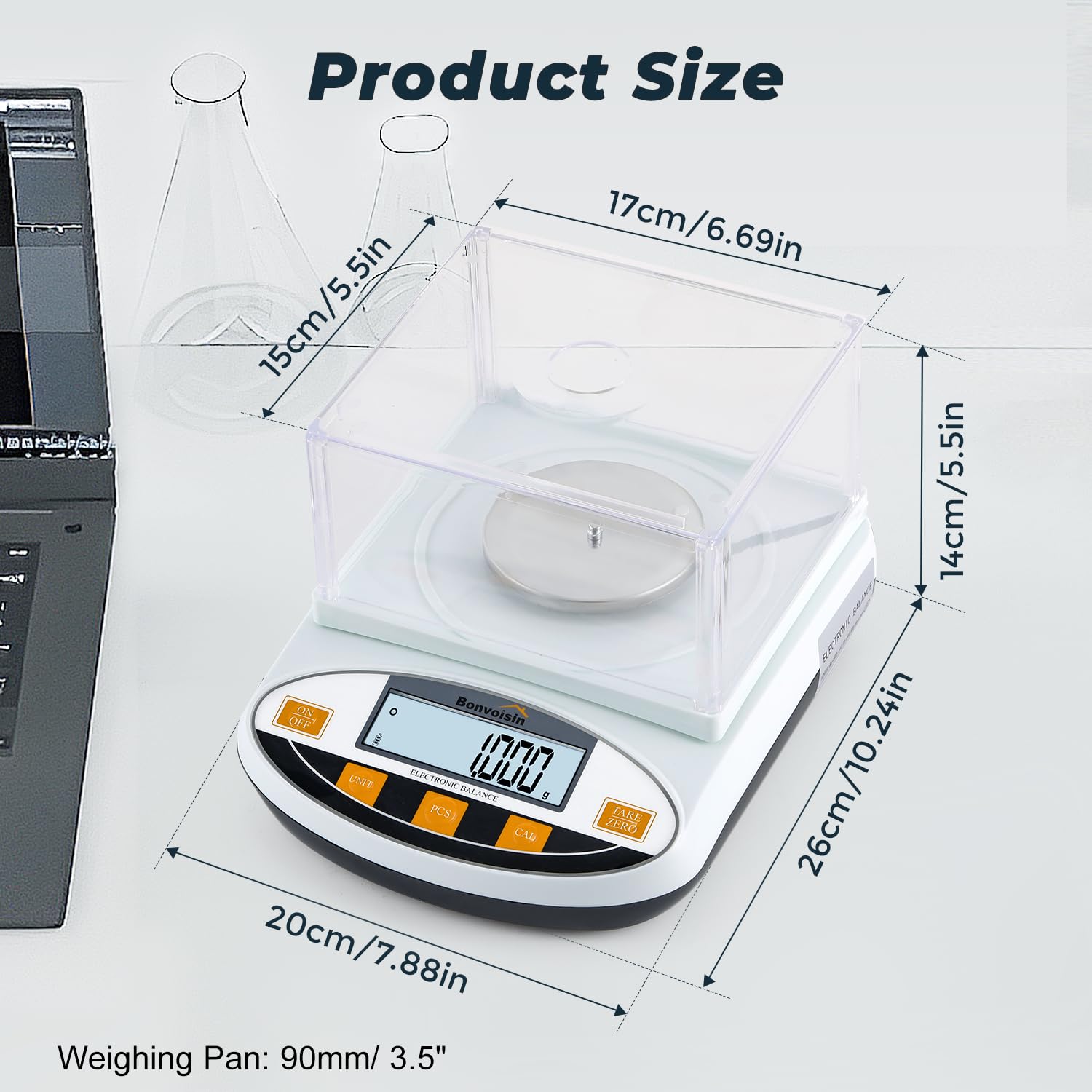Bonvoisin 500g x 0.001g High Precision Analytical Balance - Digital Lab Scale for Scientific Research, Jewelry Weighing & Laboratory Use with Windshield | Accurate Milligram Measurement for Gold, Diamonds & Chemicals