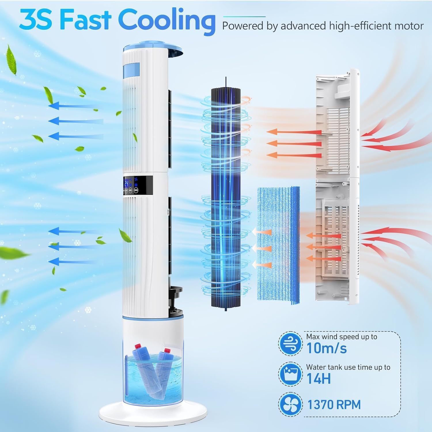 Portable Air Conditioner Tower Fan with Water Cooling & Remote Control - 4 Modes, 24H Timer, 65W, 4L Tank - Perfect for Bedroom, Office & Home Cooling