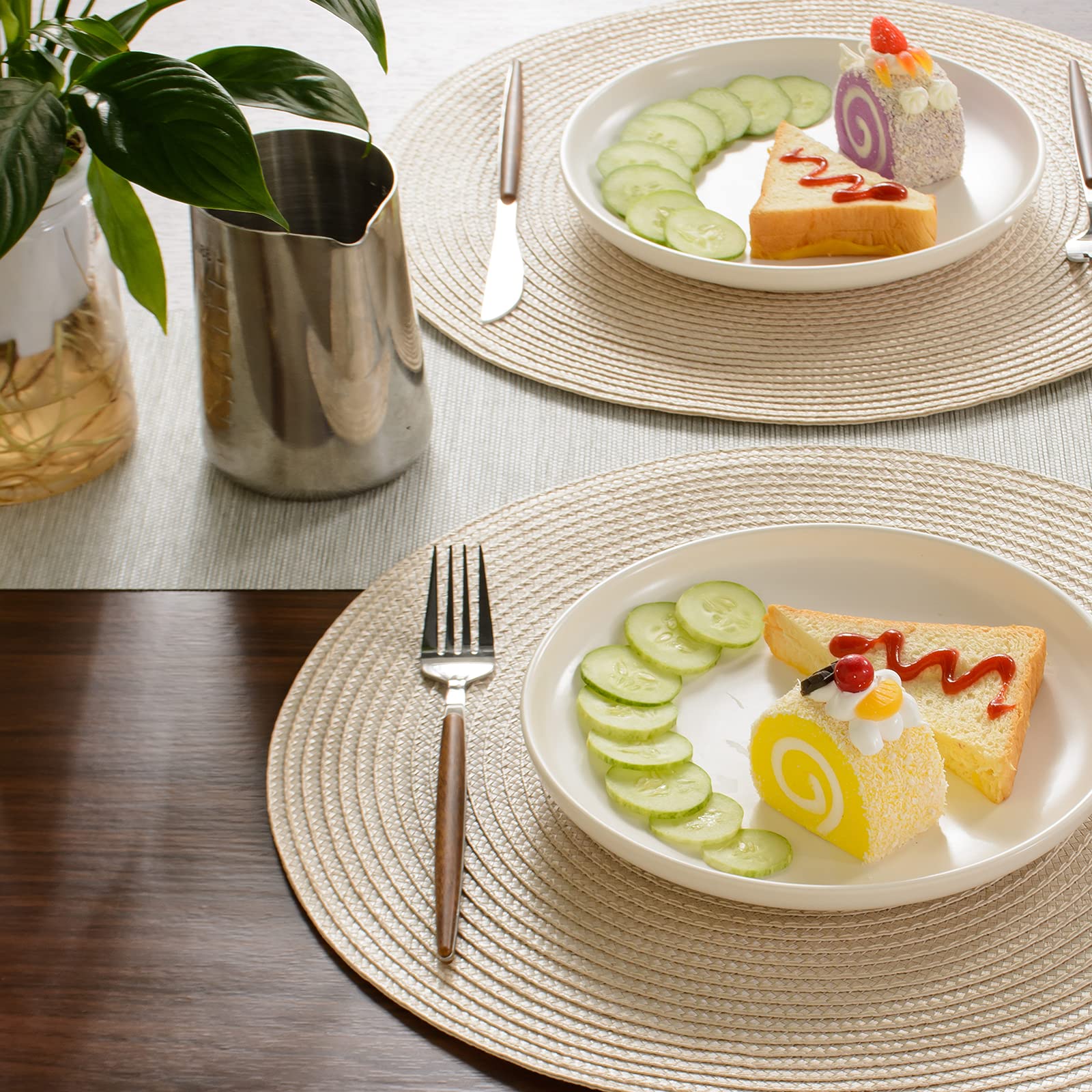 FunWheat Round Braided Placemats Set of 6 - 15 Inch Woven Washable Non-Slip Table Mats for Dining Room, Kitchen, Party (Ivory Beige) | Perfect for Everyday Meals, Holiday Dinners & Home Decor