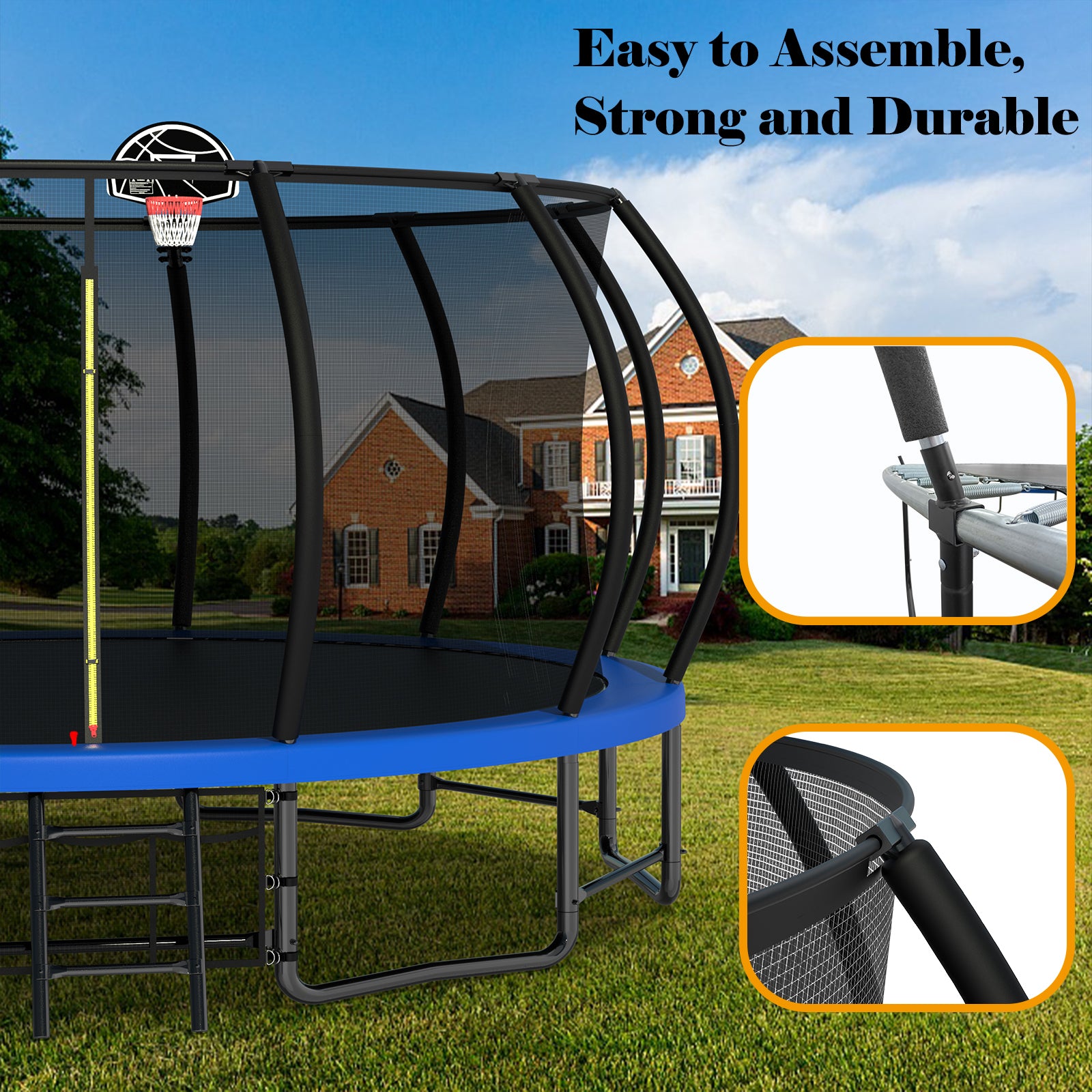 16FT Heavy Duty Outdoor Trampoline for Kids & Adults - ASTM Approved Pumpkin Shape with Curved Poles & Anti-Rust Coating - Perfect for Backyard Fun, Family Exercise and Outdoor Recreation