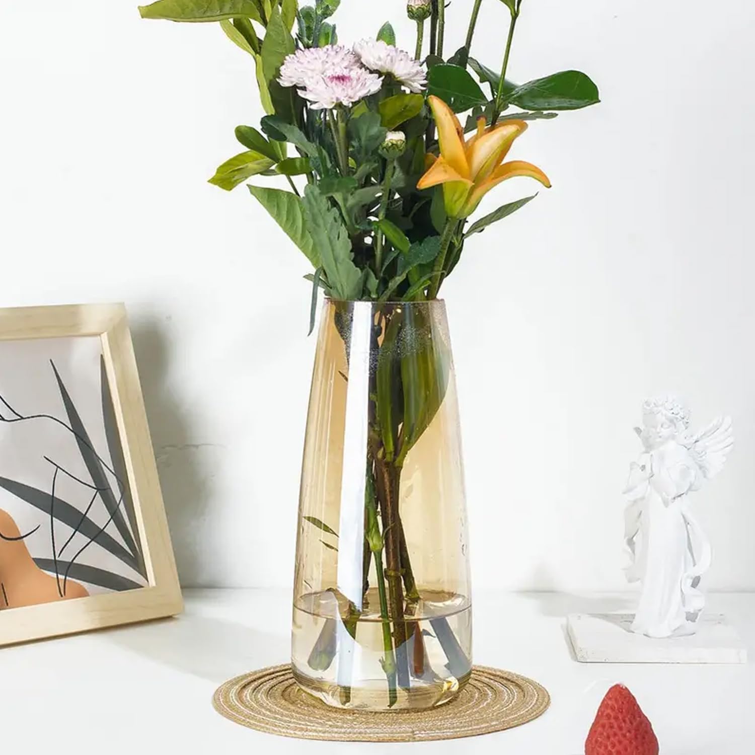 TIED RIBBONS Glass Vase Set of 2 - Black and Gold Centerpiece Vases for Flowers, Weddings, Christmas & Boho Home Decor | Elegant Living Room & Table Decorations for Parties & Special Events
