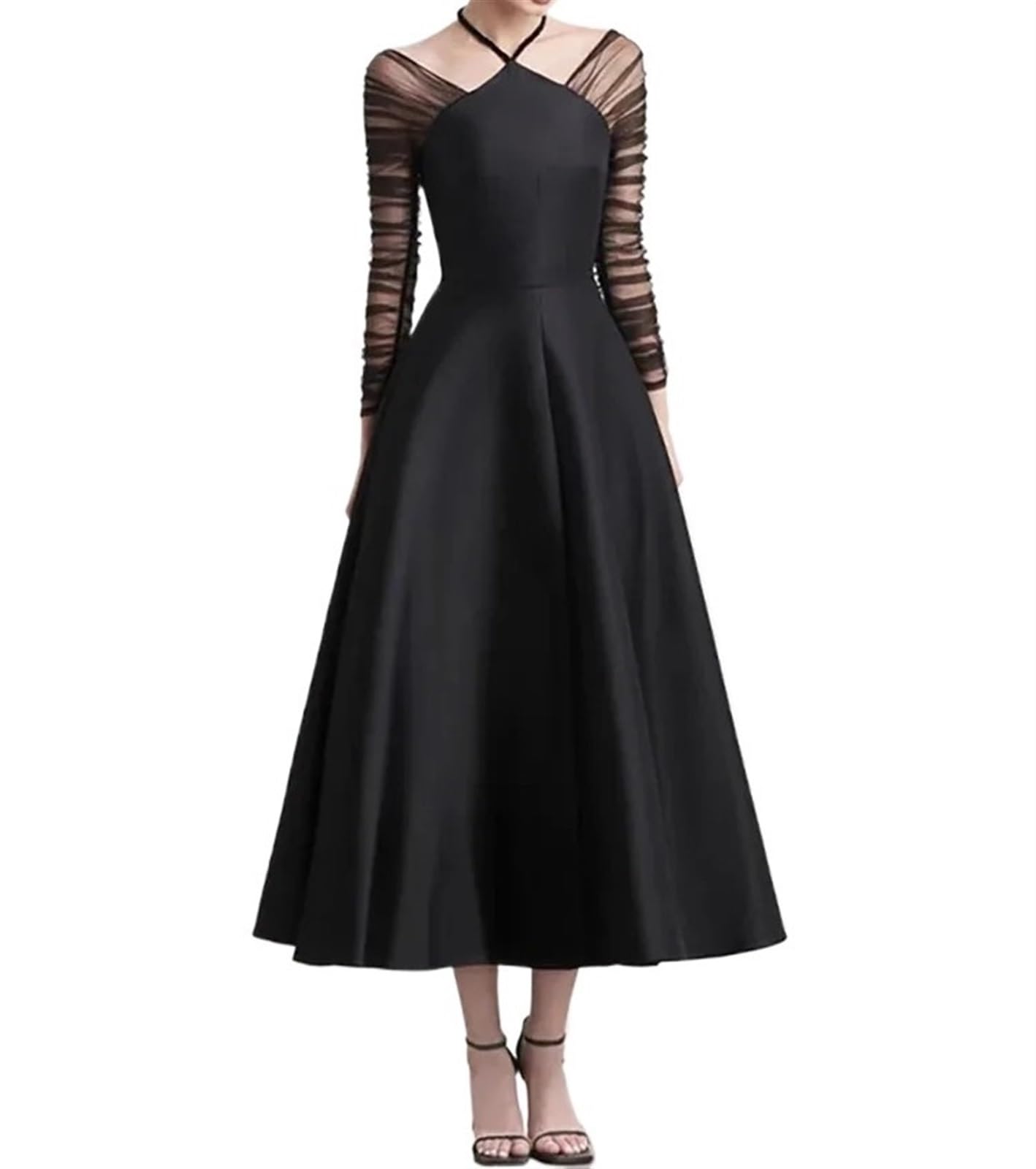 2024 New Women's Patchwork Gauze Long Sleeve High Waist Party Dress - Elegant Spring & Autumn Formal Wear for Evening Events, Weddings & Cocktail Parties