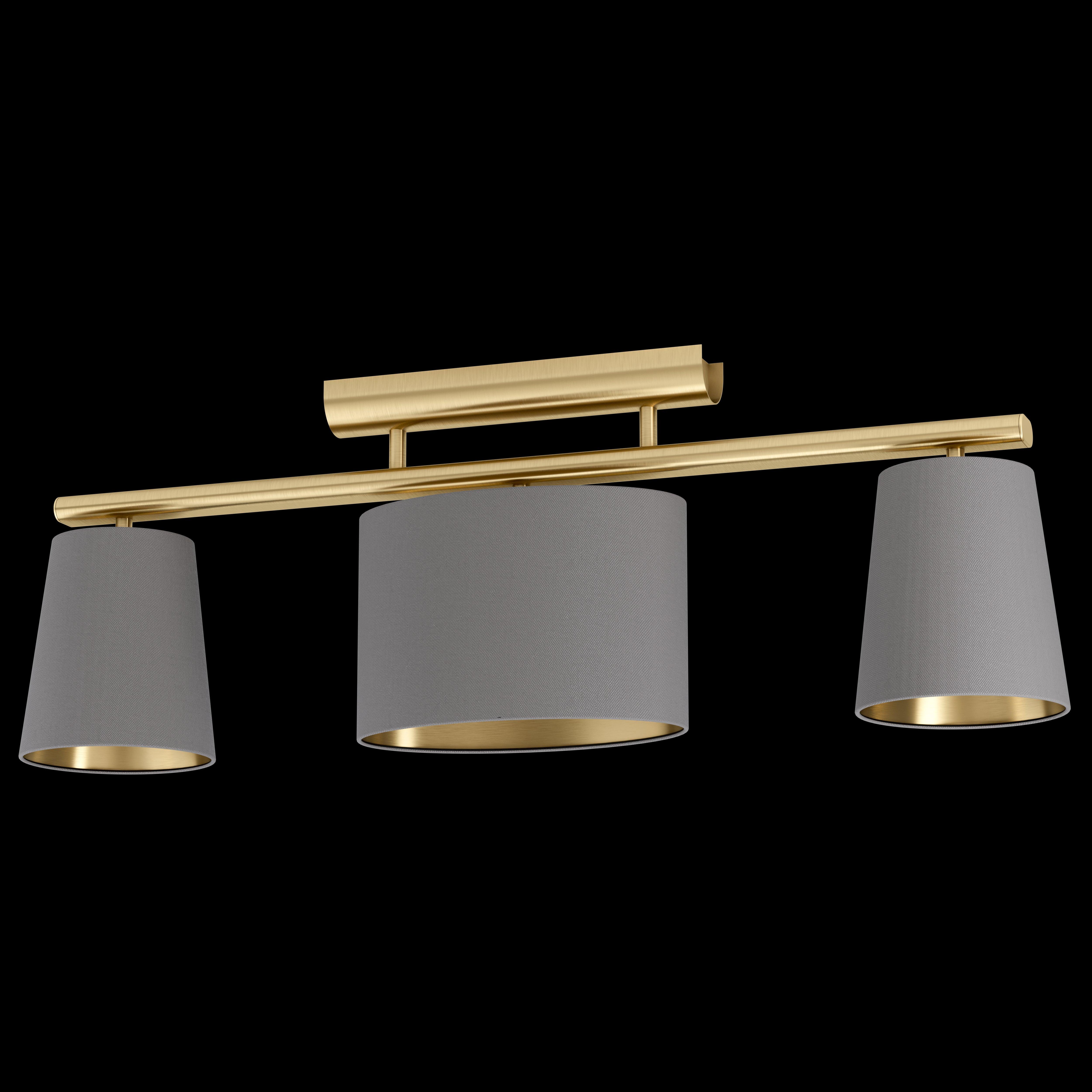 Eglo Almeida 2-3 Light Brass Flush Mount Ceiling Light Fixture with Grey Fabric Shades - Modern Lighting for Bedroom, Hallway & Living Room