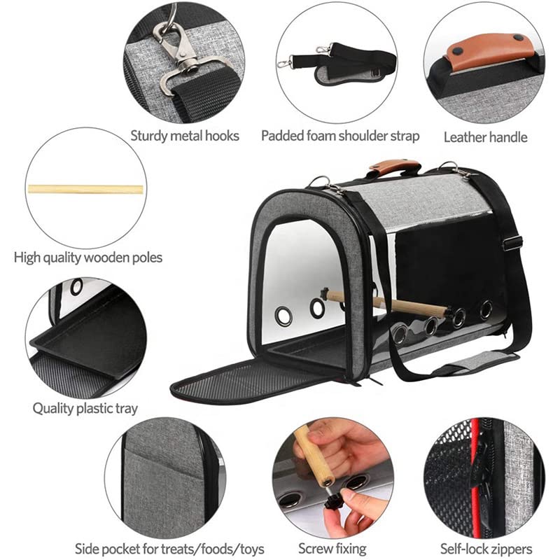 Portable Transparent Breathable Bird Travel Carrier Cage - Lightweight Pet Parrot Carrier for Airplane, Car & Outdoor Adventures | Bird Travel Bag for Safe Transport