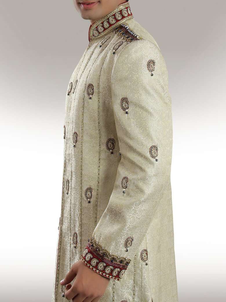 Elegant Atif Wedding Cream Sherwani for Groom - Traditional Indian Embroidered Sherwani Suit for Wedding Ceremony & Reception - Perfect for South Asian Weddings, Engagement Parties and Cultural Events