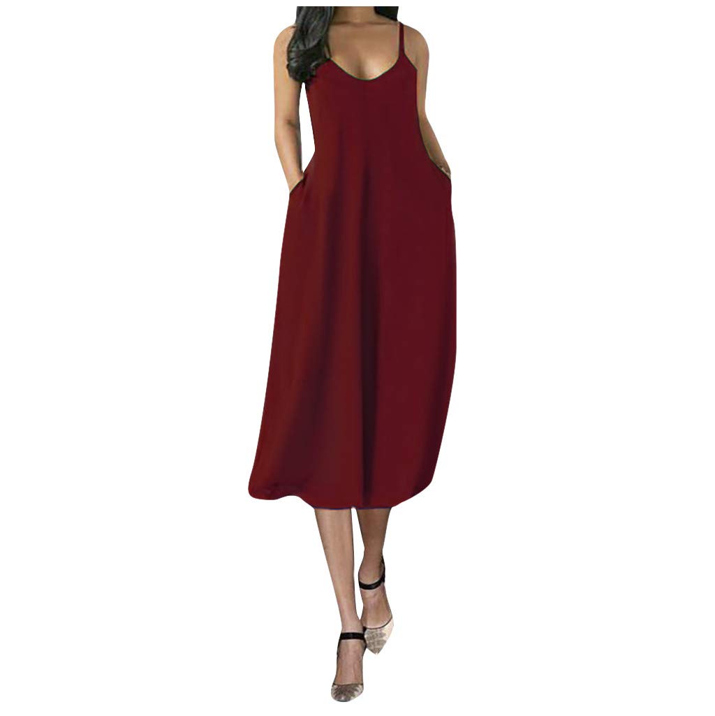 Women's Maxi Dress - Casual V-Neck Sleeveless Summer Dress with Pockets | Plus Size Flowy Beach Dress for Vacation, Holiday & Everyday Wear
