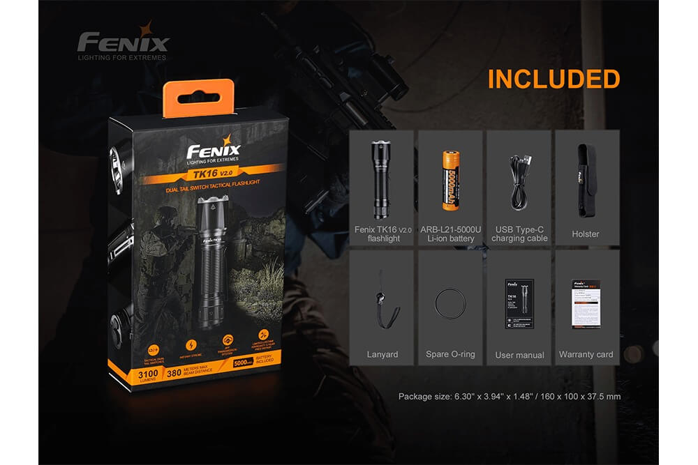 Fenix TK16 V2.0 Tactical Flashlight - 3100 Lumens Ultra Bright LED, Rechargeable, IP68 Waterproof, for Camping, Hiking, Emergency & Outdoor Adventures