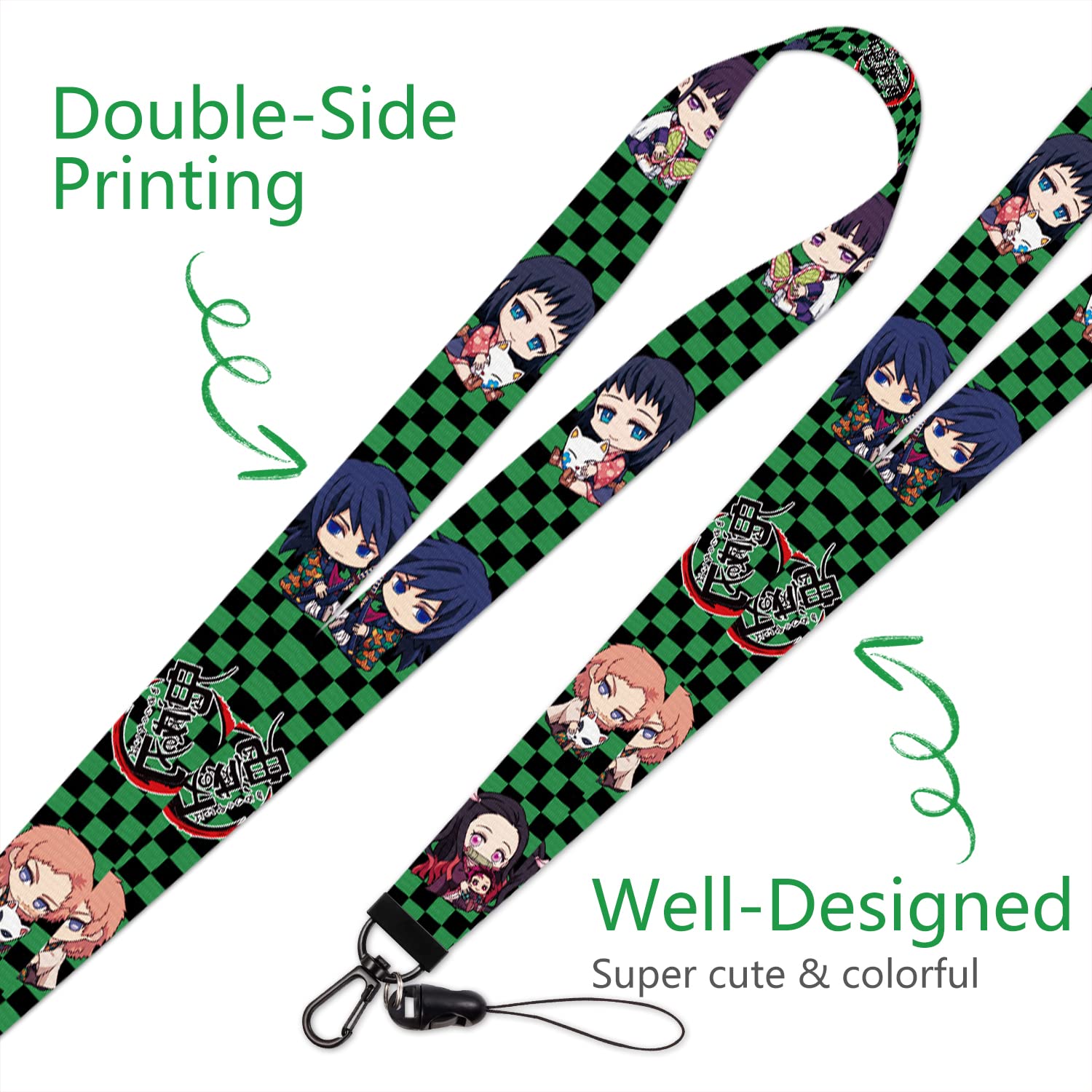 Cute Anime Plaid Key Lanyard with ID Holder - for Office, School & Events