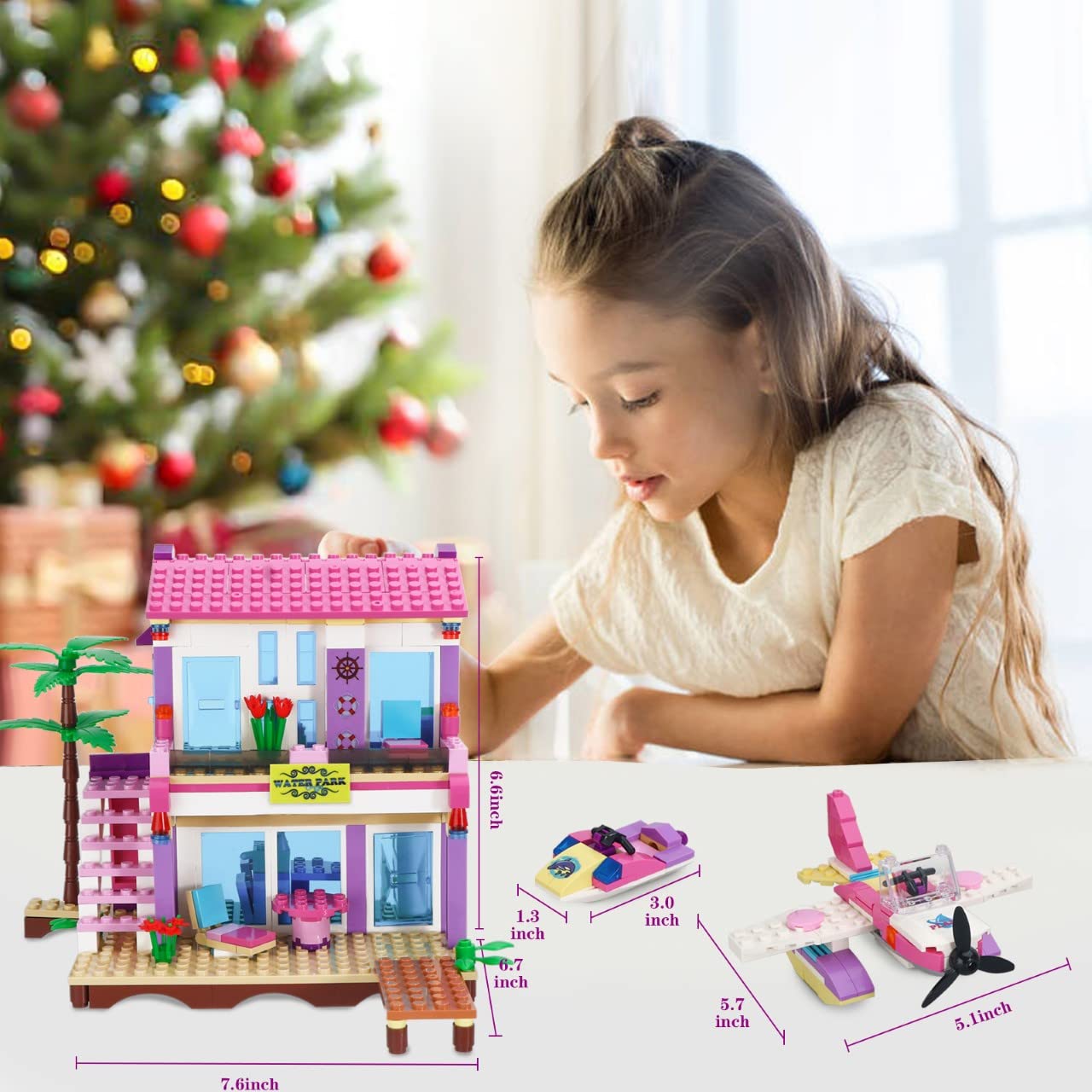 Dream Girls Beach House Building Blocks Set - 423Pcs Friends Seaside Villa with Plane & Jet Ski, Creative Construction Toy for Kids Ages 6-12 | Perfect for Birthday Gifts, STEM Learning & Imaginative Play