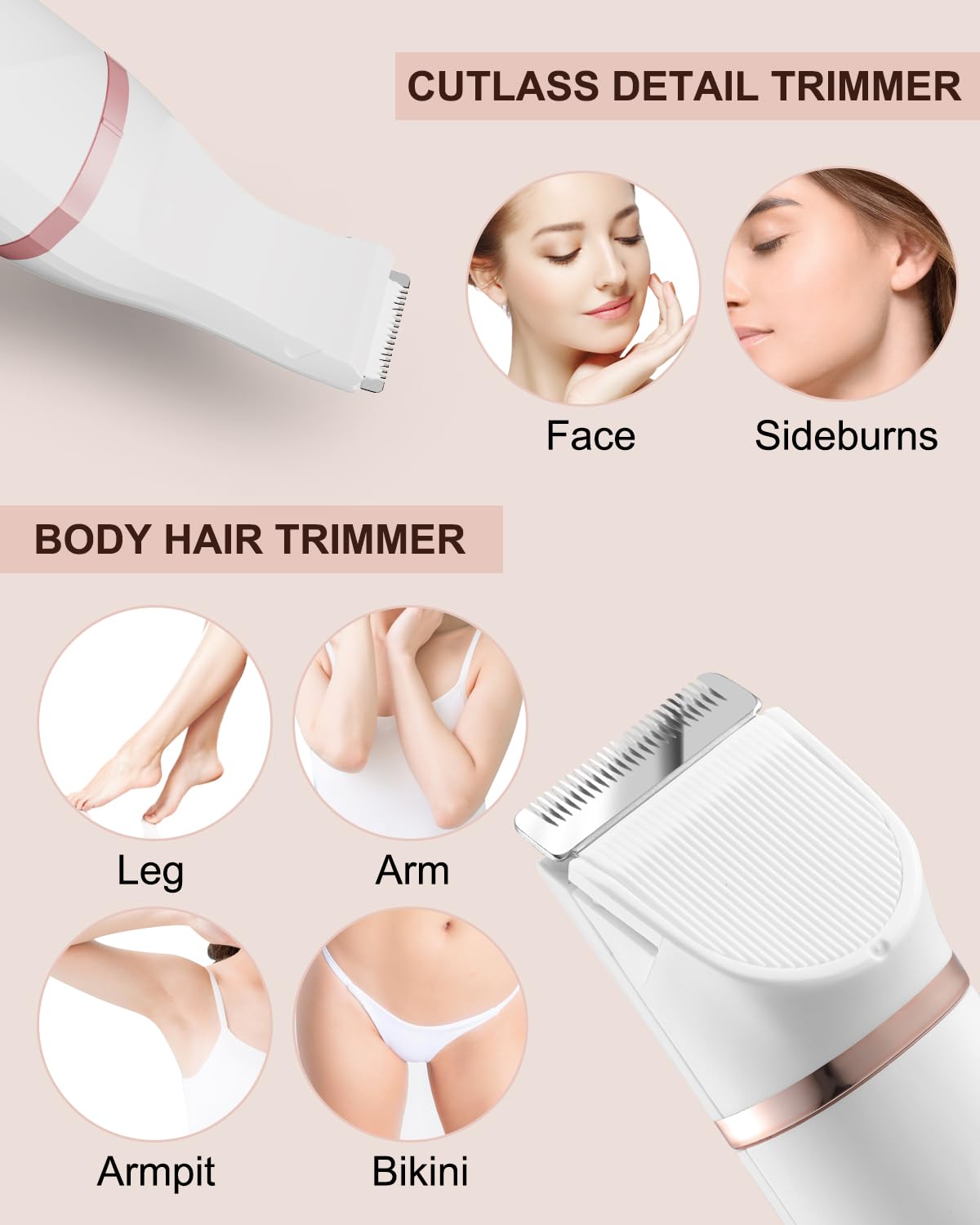 Women's Bikini Trimmer & Pubic Hair Shaver - Painless Electric Razor with Ceramic Blades for Legs, Bikini Line & Underarms | Rechargeable, IPX7 Waterproof, White | Perfect for Travel, Gym & Sensitive Skin Care