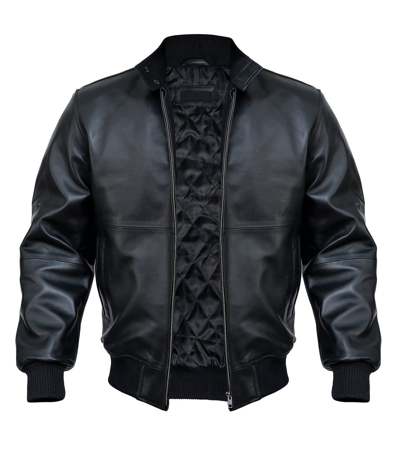 Men's Big & Tall Black Lambskin Leather Bomber Jacket - Premium Winter Outerwear for Casual & Formal Occasions