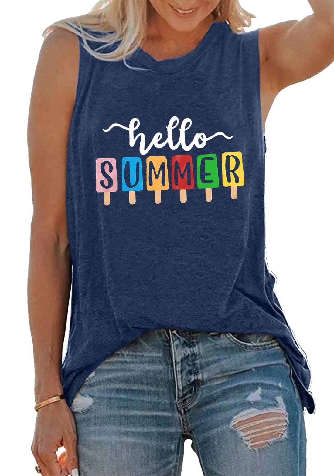 Women's Summer Tank Tops - Cute Ice Cream & Popsicle Graphic Sleeveless Shirts | Casual Beachwear, Vacation Outfits, Summer Fashion Essentials