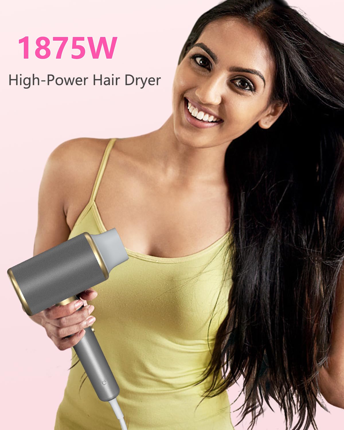 Professional 1875W Ionic Hair Dryer with Diffuser & Concentrator - Fast Drying, Low Noise, Constant Temperature Care for Home, Salon & Travel (Space Silver) - Perfect for Daily Styling, Salon Treatments & On-the-Go Use