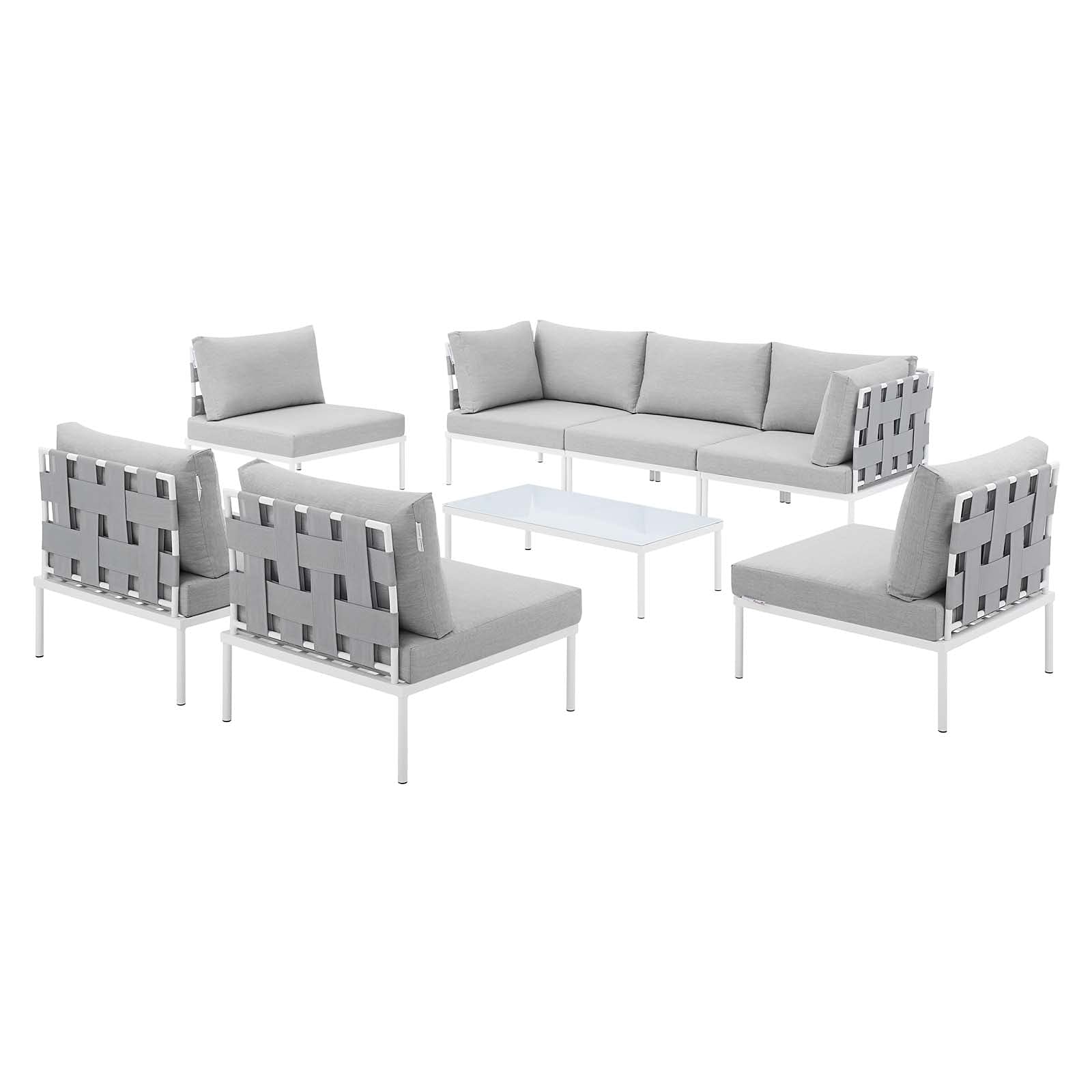 Modern Aluminum Grey Lounge Sectional Sofa Set with Chair & Table - Outdoor Patio, Garden, Cafe, Poolside Relaxation Furniture