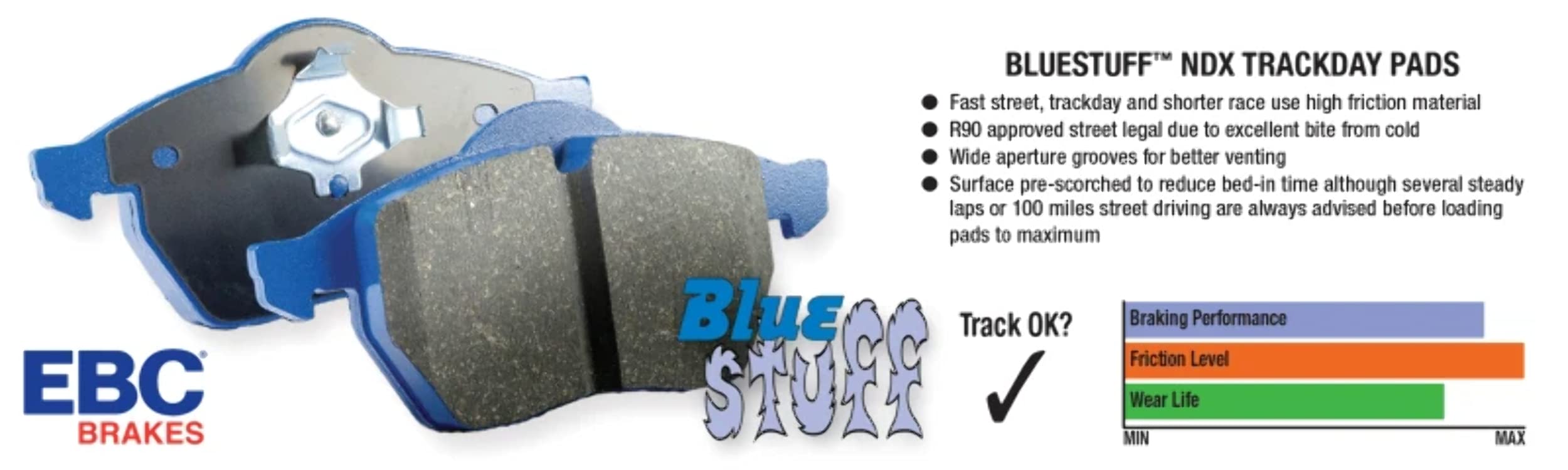High-Performance EBC Bluestuff S/T Brake Pads for Racing & Track Use – Premium Ceramic Brake Pads for Sports Cars, Muscle Cars & High-Performance Vehicles