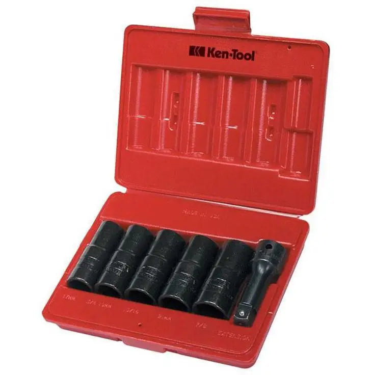 Ken Tool 30111 Double Duty Flip Socket Set - 6 Piece Reversible Ratchet Wrench Set for Automotive & DIY Repairs - Perfect for Mechanics, Home Garage & Professional Use