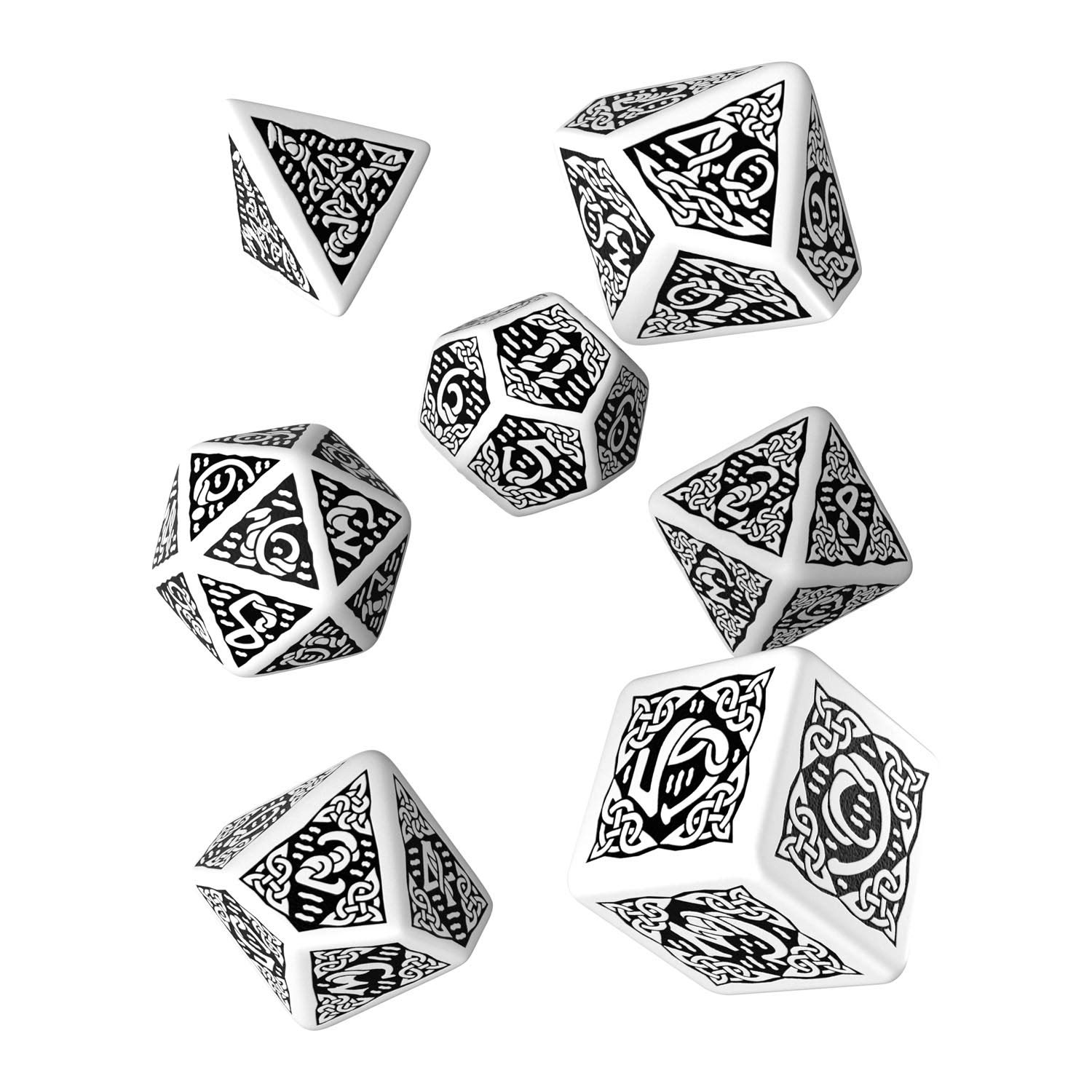 Premium Celtic 3D White & Black Dice Set (7-Piece) - Refreshed Design for D&D, RPG, Board Games & Tabletop Adventures